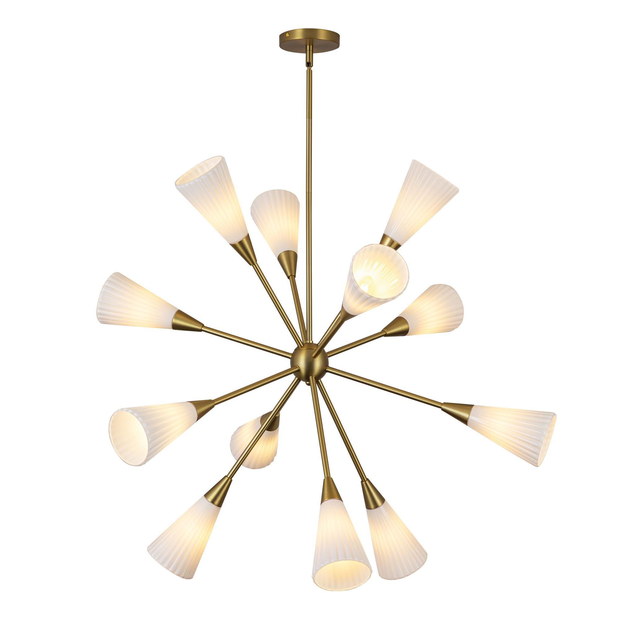 Shown in Brushed Gold finish and Fluted Milk glass