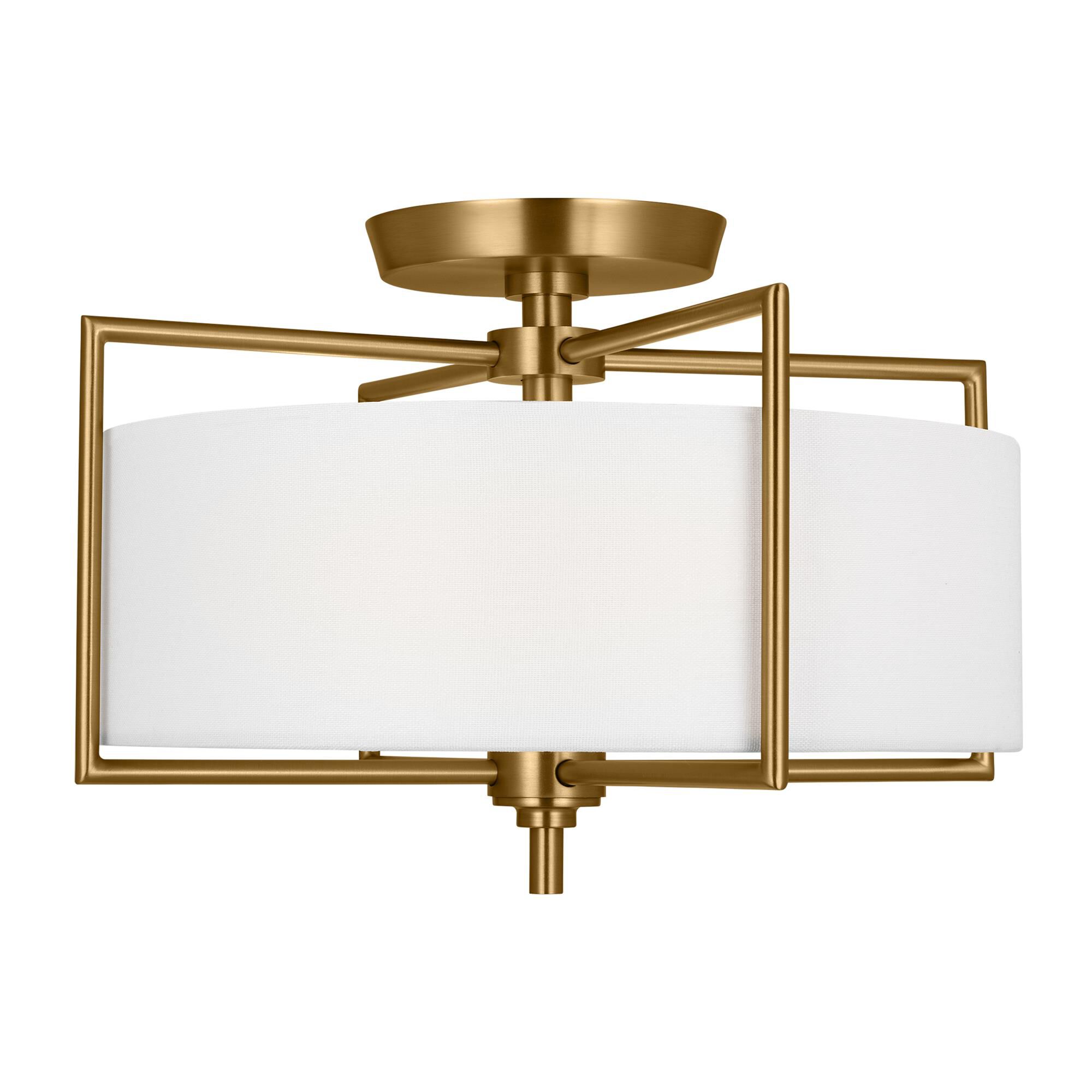 Shown in Burnished Brass finish and White LinenLinen shade