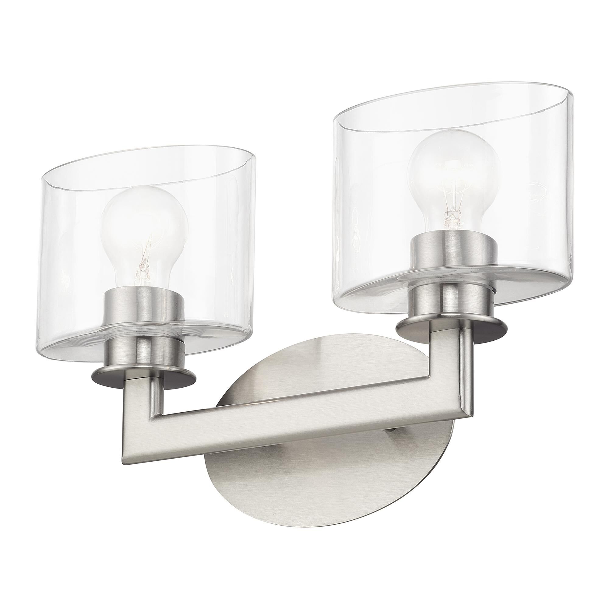 Shown in Brushed Nickel finish and Mouth Blown Clear glass