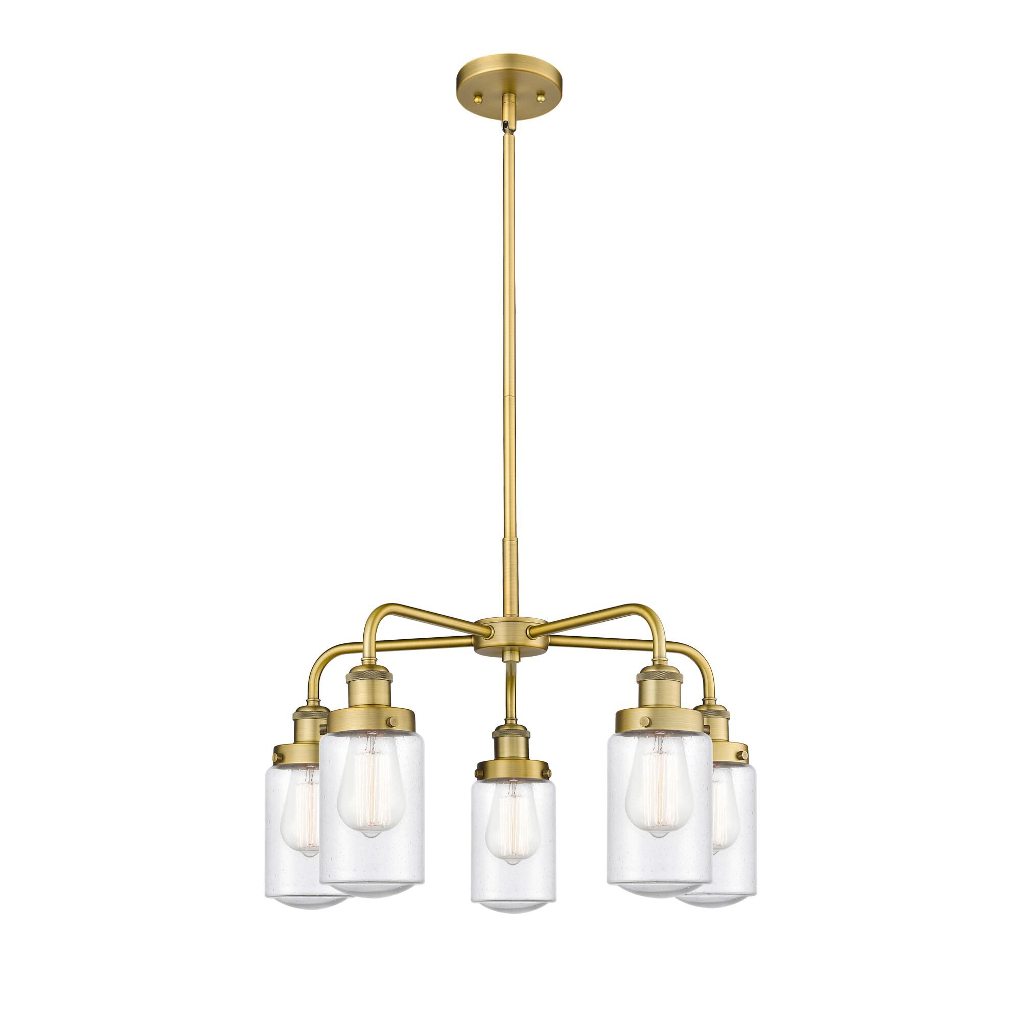 Shown in Brushed Brass finish and Seedy glass