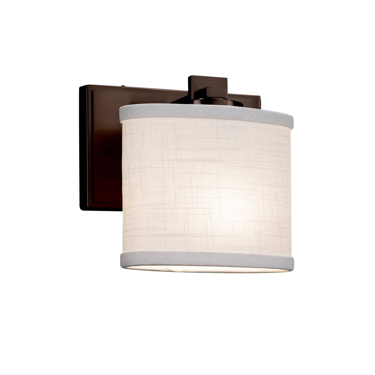 Shown in Dark Bronze finish and White Woven Fabric shade and Oval accent
