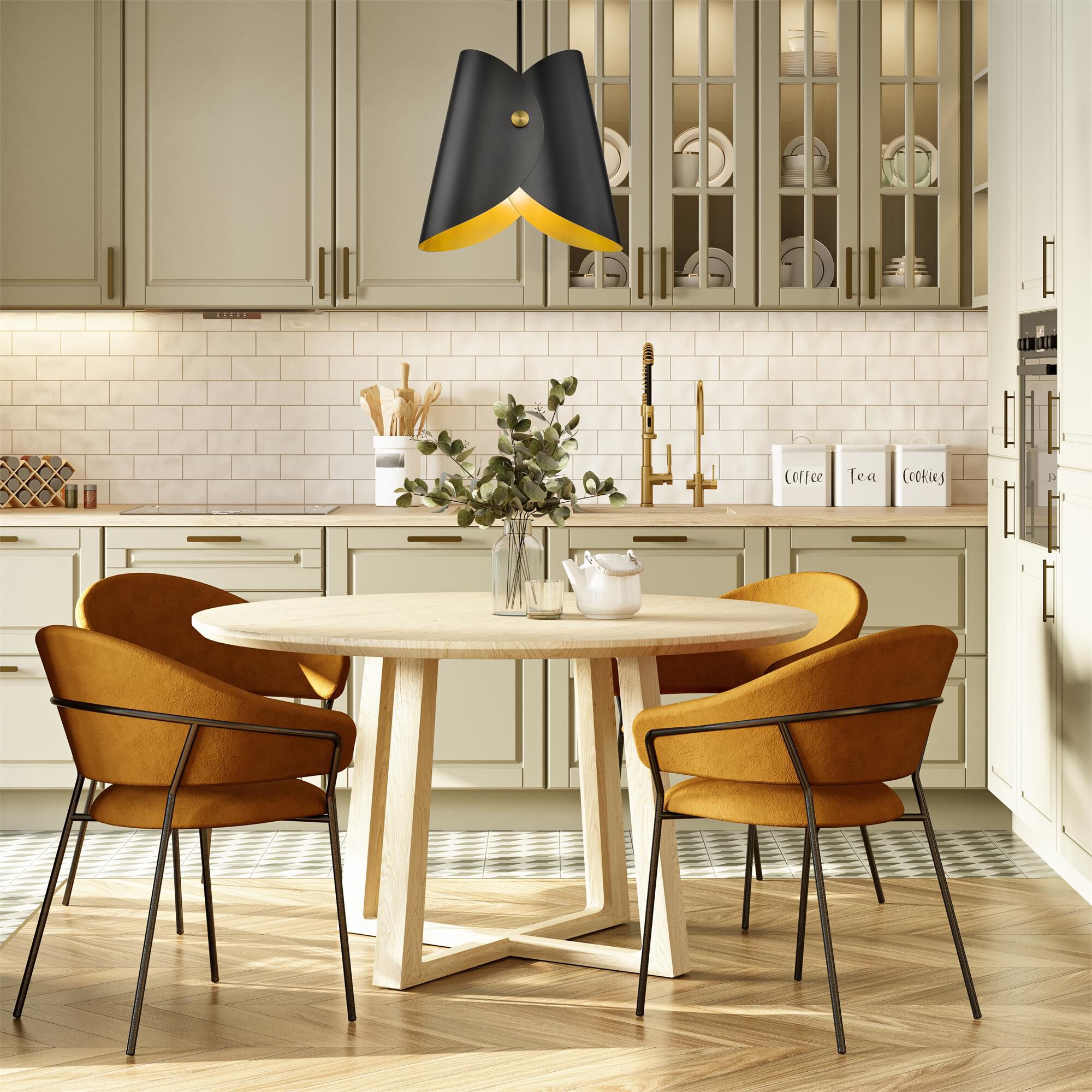 Shown in Matte Black finish and Matte Black Outer And Gold Inner glass and Matte Black Outer And Gold Inner shade