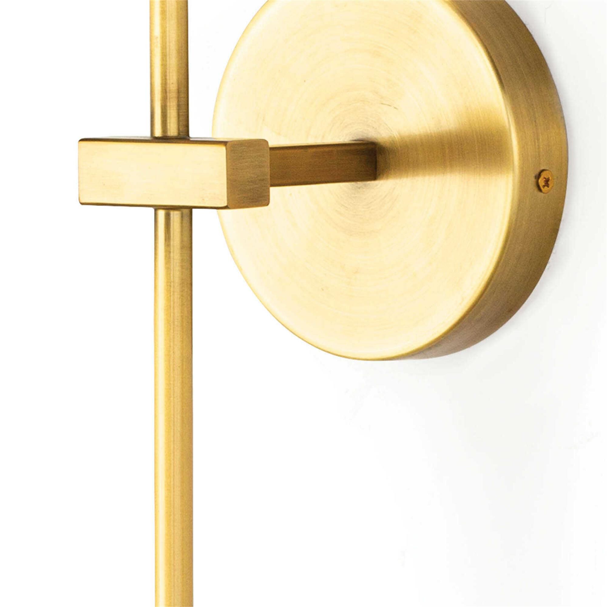 Shown in Natural Brass finish and Linen shade