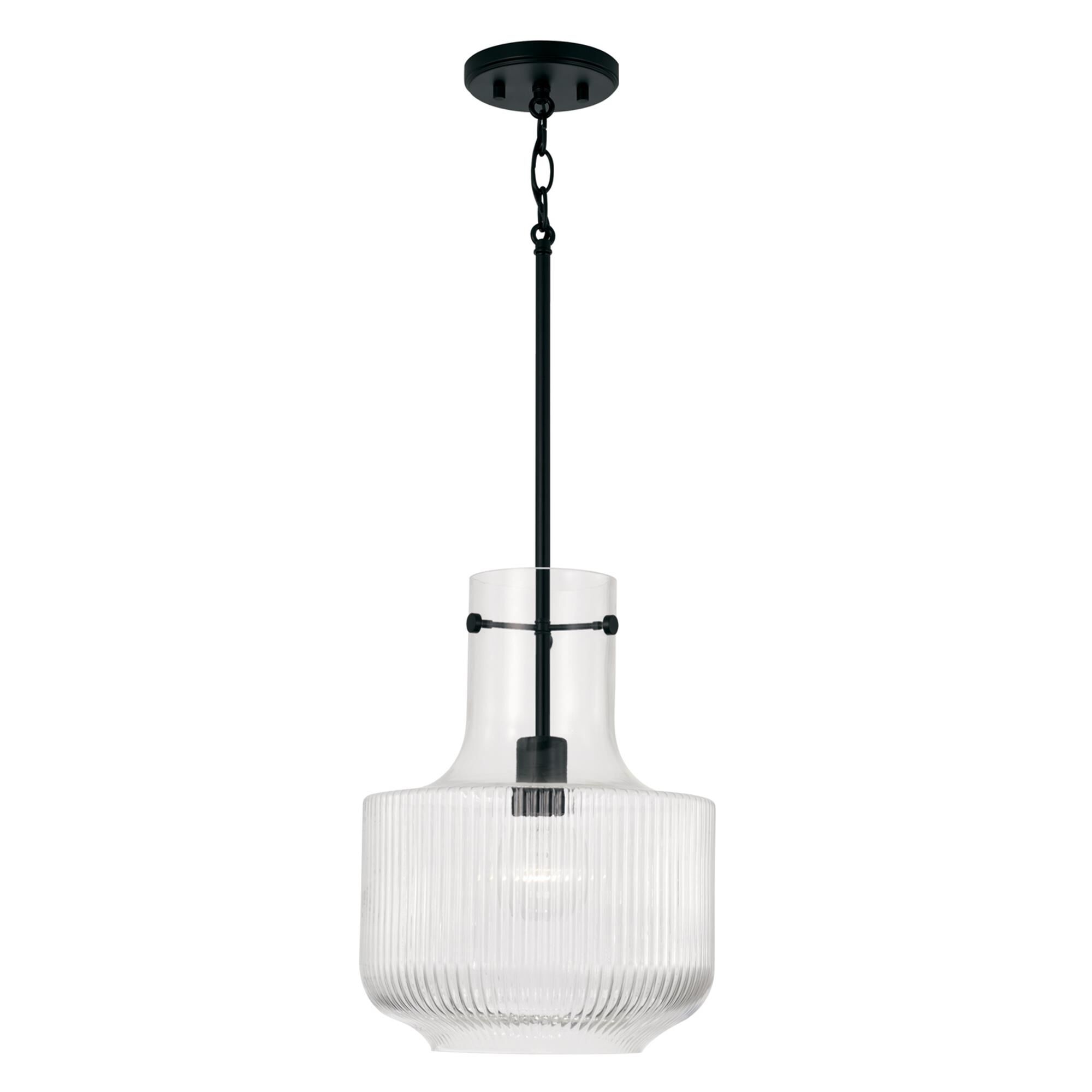 Shown in Matte Black finish and Clear Fluted glass