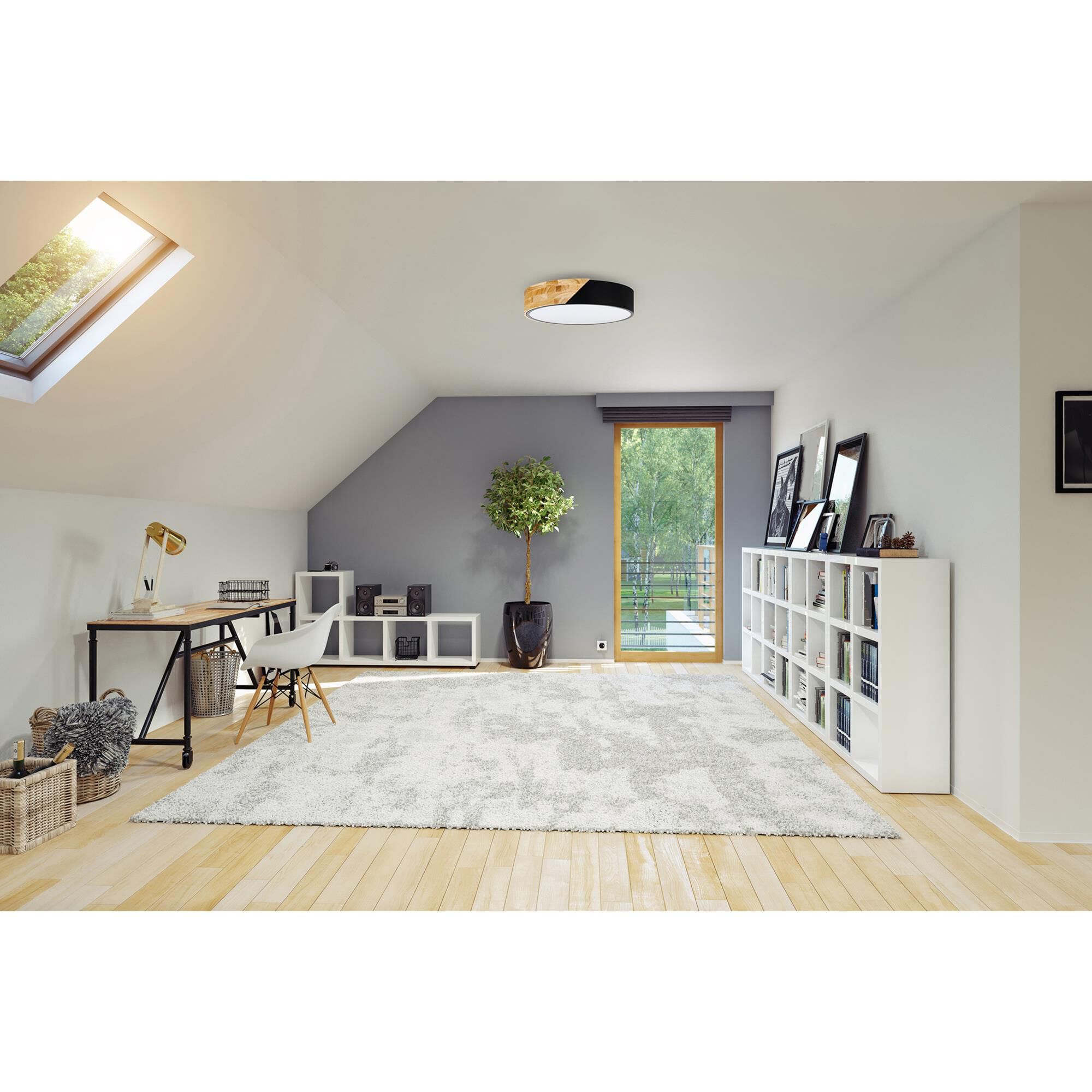 Shown in Natural and Black finish and White Plastic shade