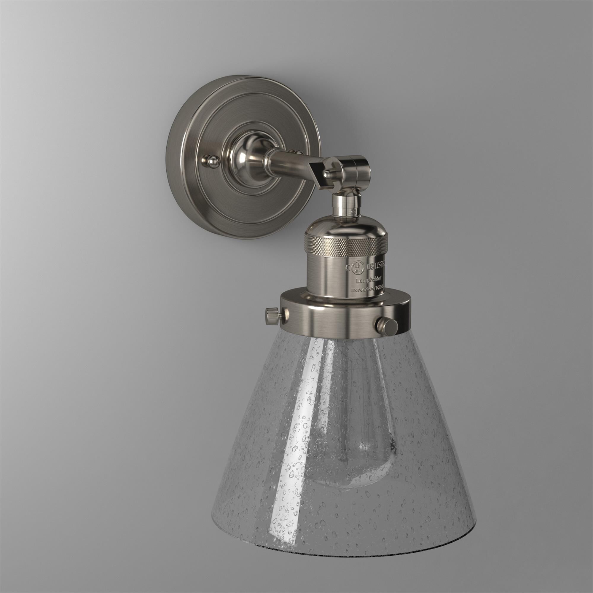 Shown in Brushed Satin Nickel finish and Seedy glass