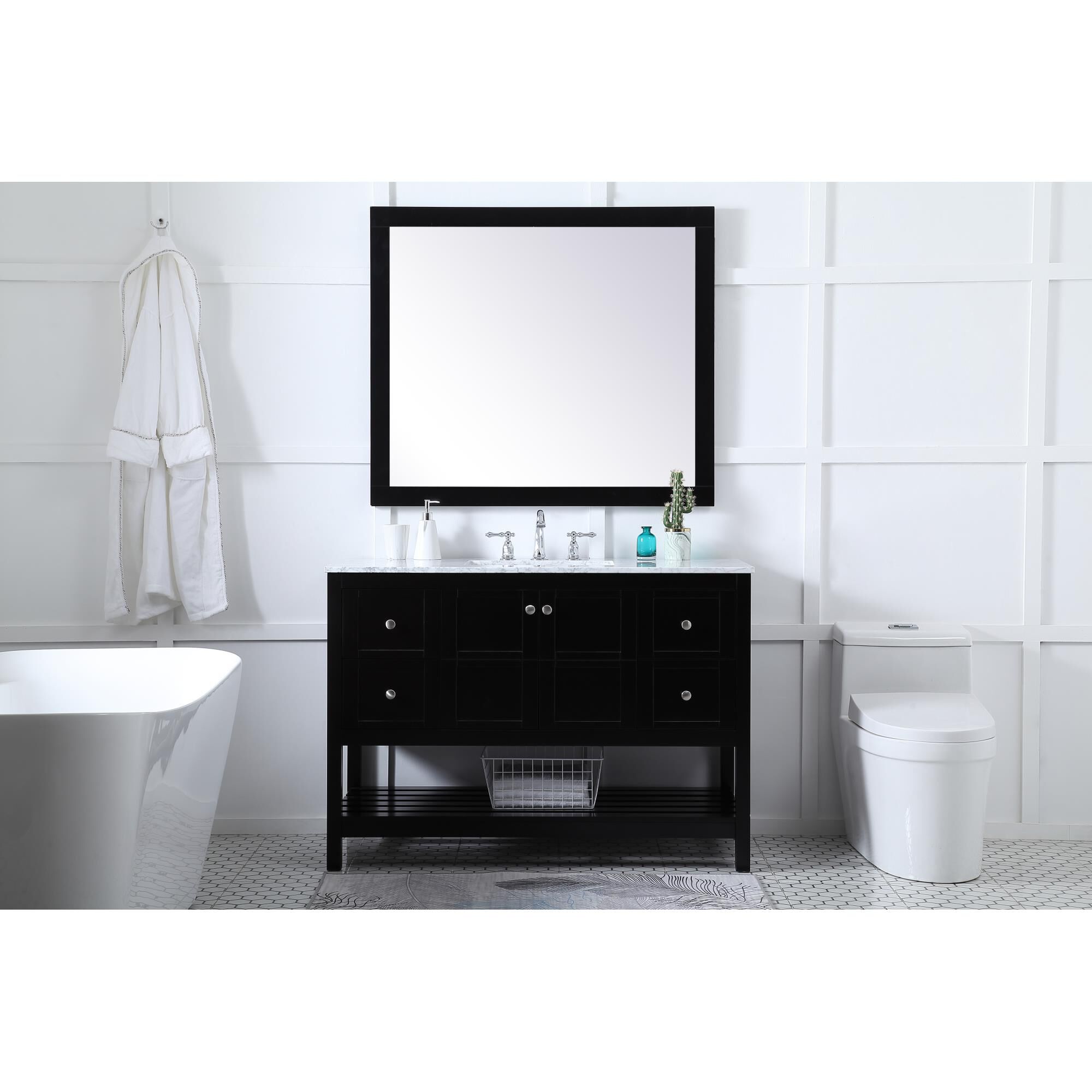 Shown in Black And Brushed Nickel With Carrara White Marble finish
