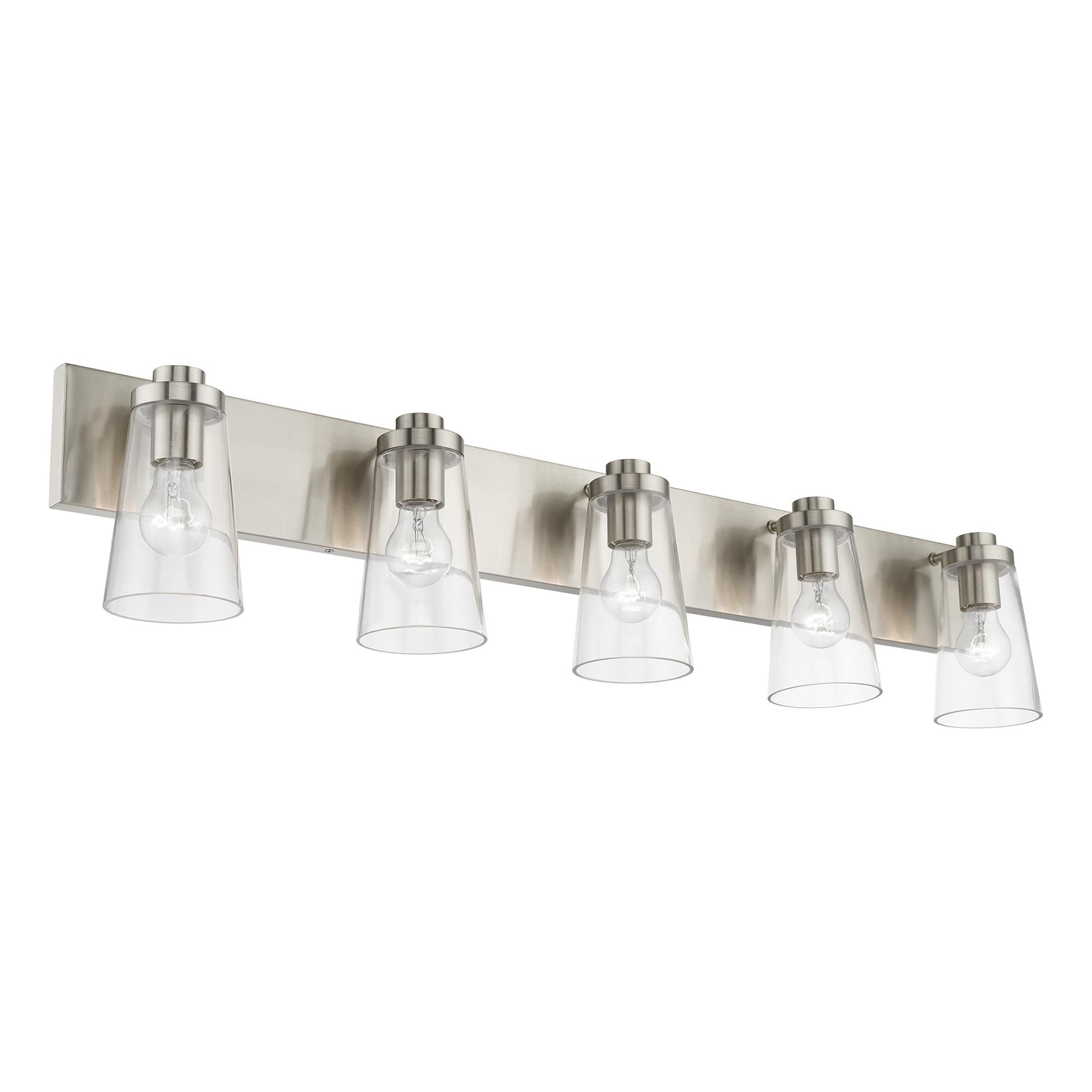 Shown in Brushed Nickel finish and Clear glass