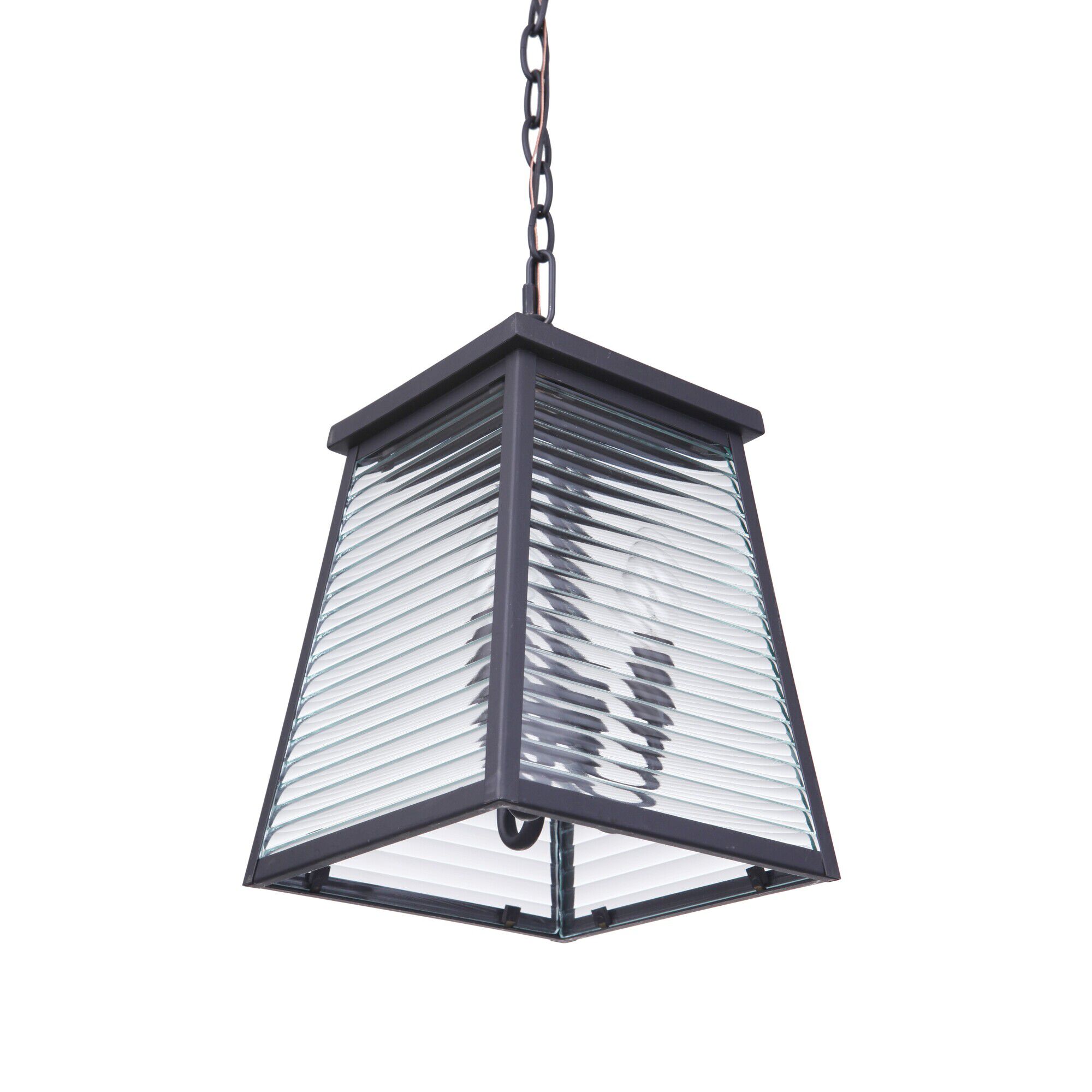 Shown in Midnight finish and Clear Shiplap glass and Glass shade