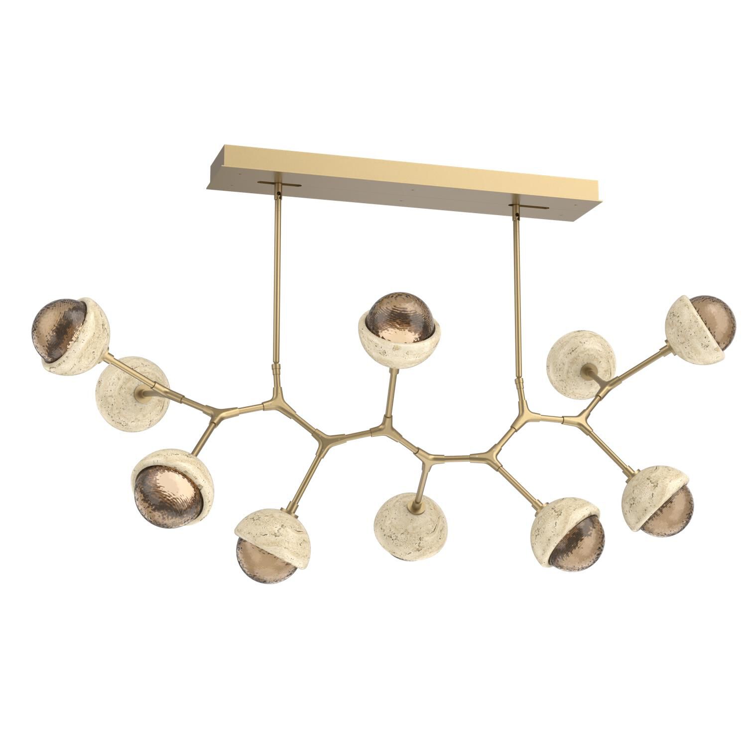 Shown in Novel Brass finish and Bronze glass and Travertine Stone accent