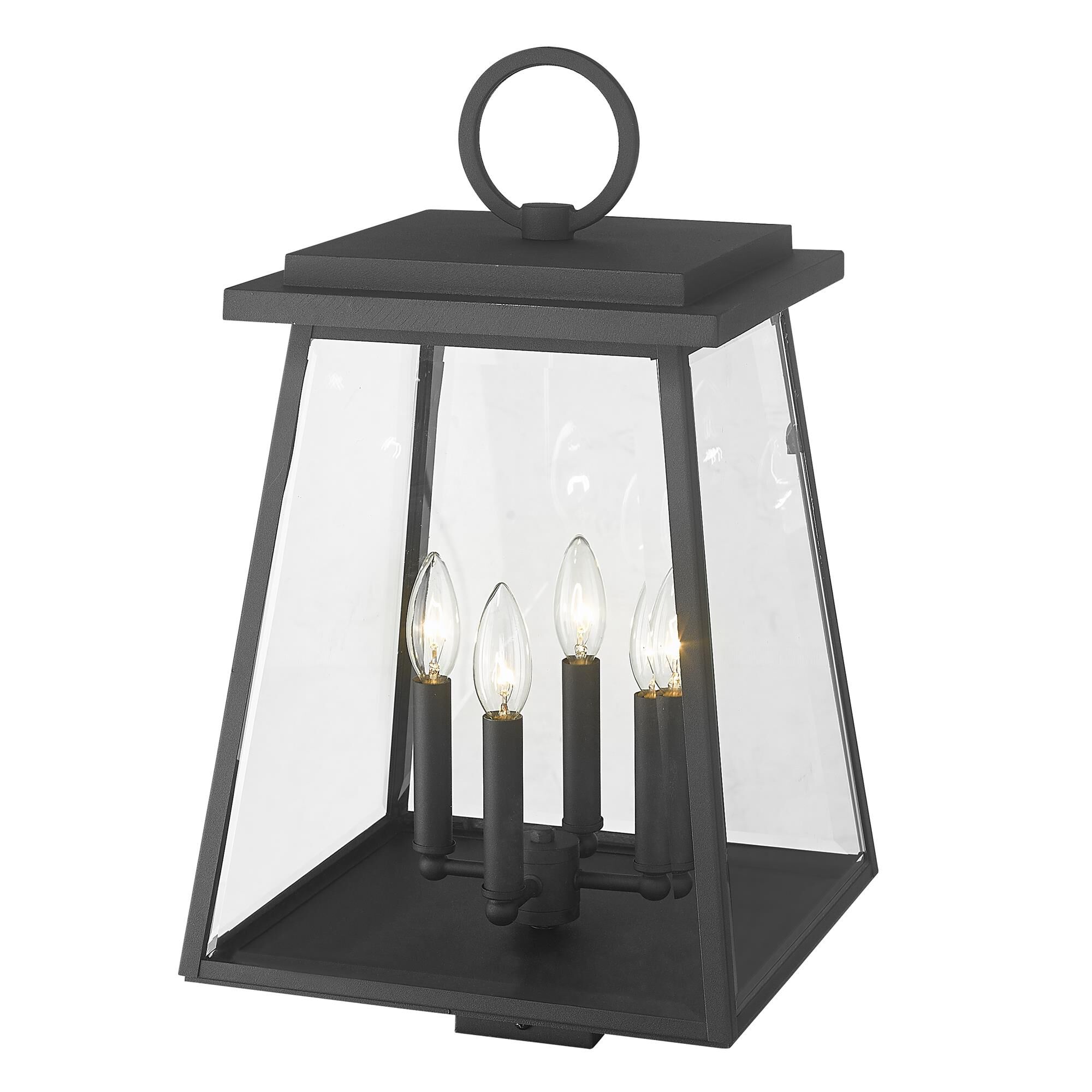 Shown in Black finish and Clear Beveled glass