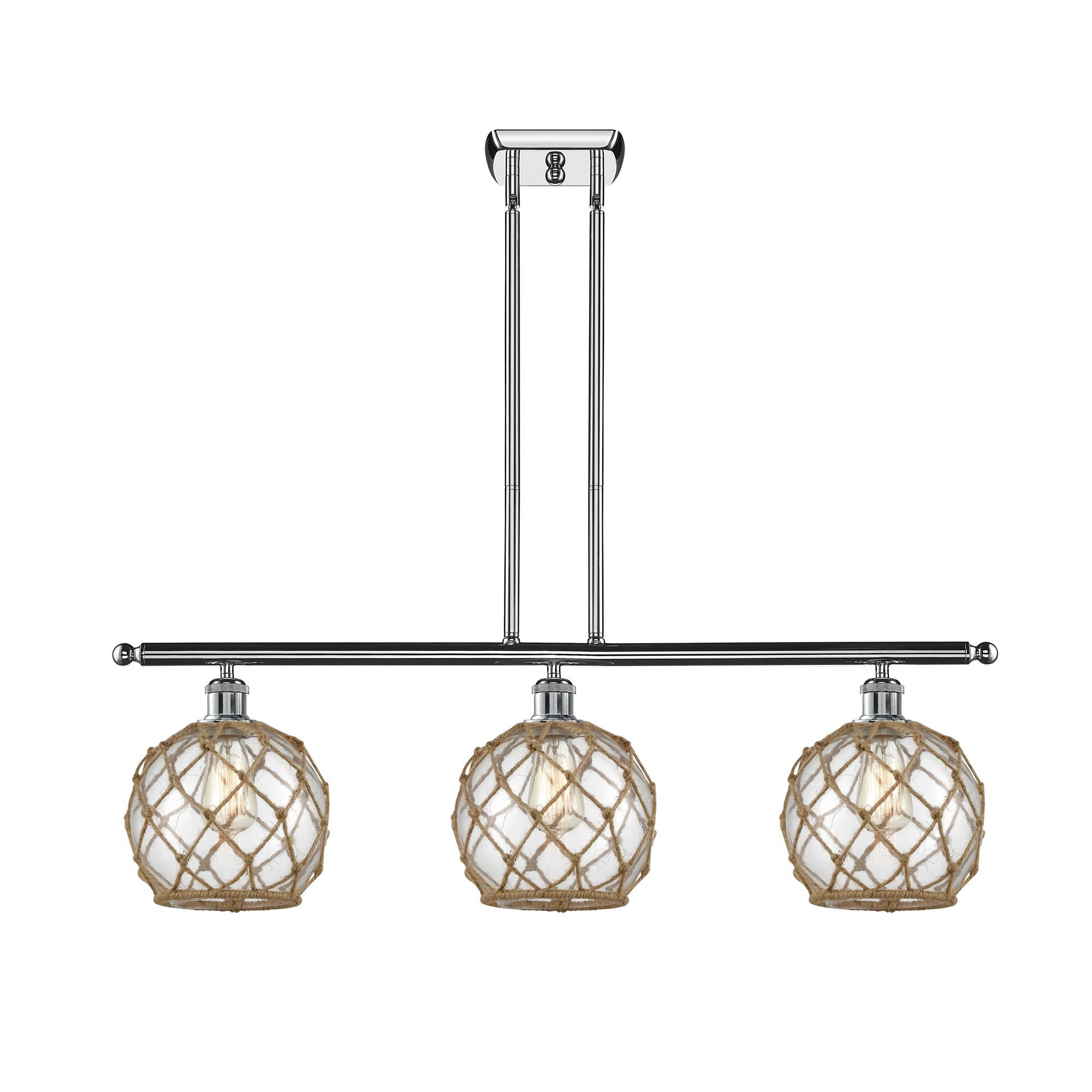 Shown in Polished Chrome finish and Clear With Black Rope glass