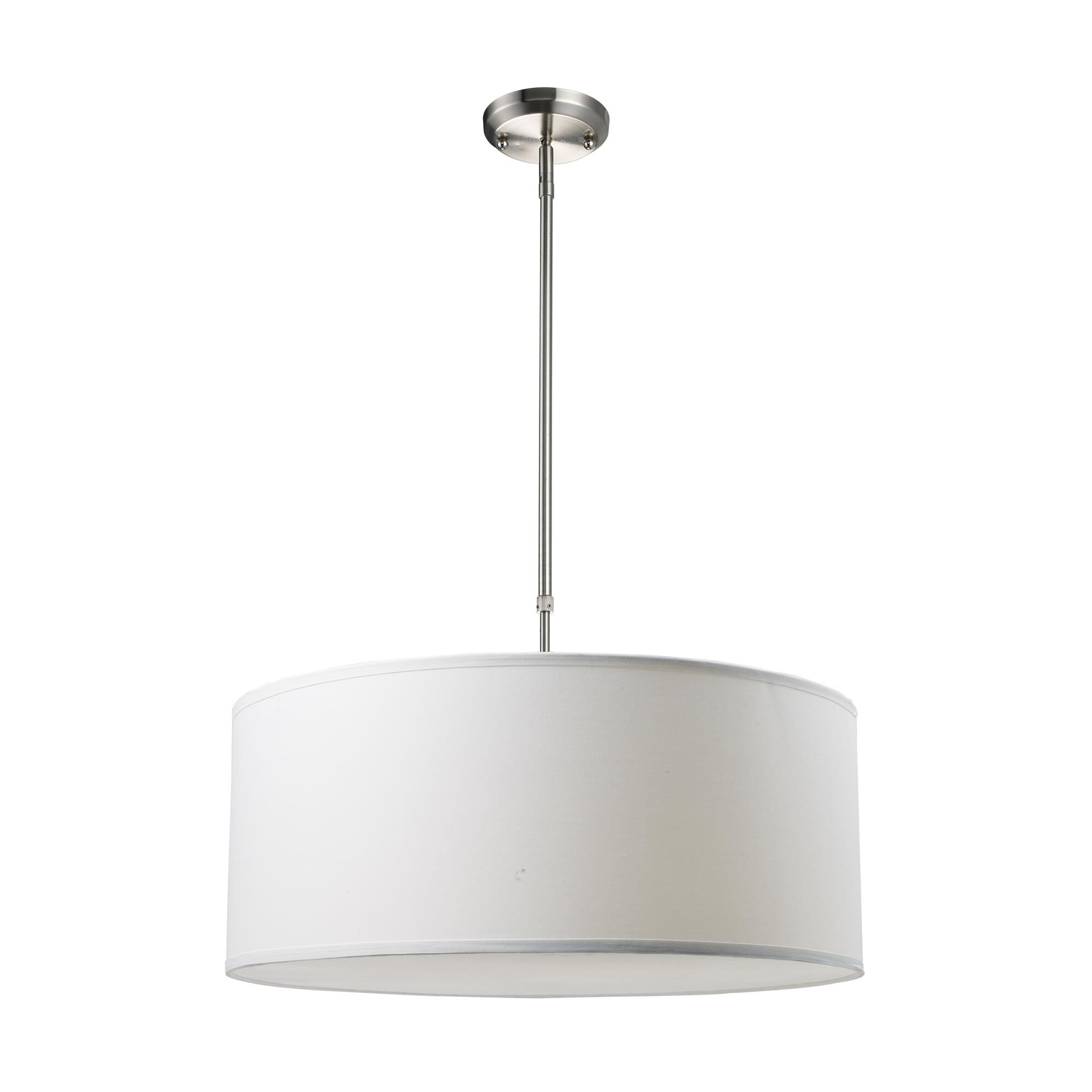 Shown in Brushed Nickel finish and Fabric glass and Fabric shade