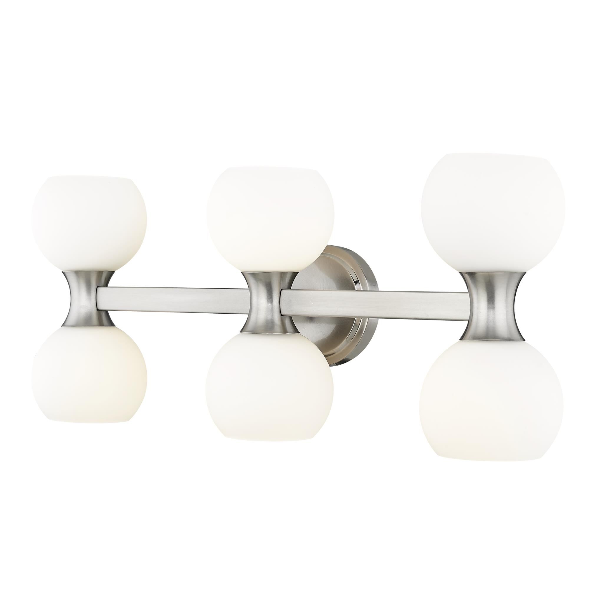 Shown in Brushed Nickel finish and Matte Opal glass