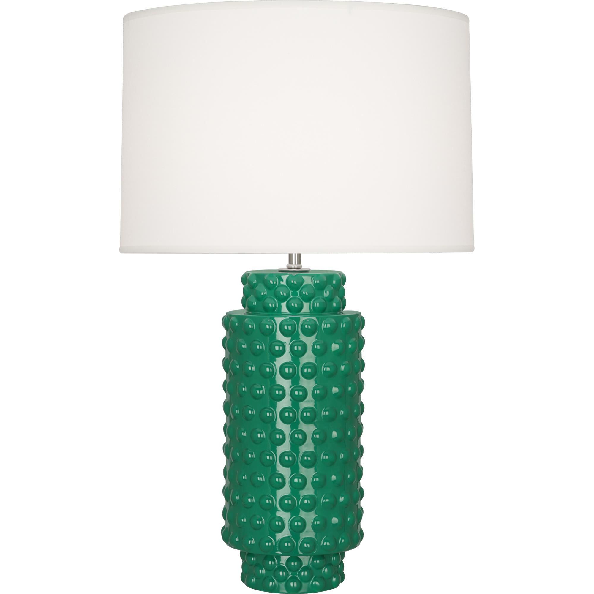 Shown in Emerald Glazed Textured Ceramic finish and Fondine Fabric shade