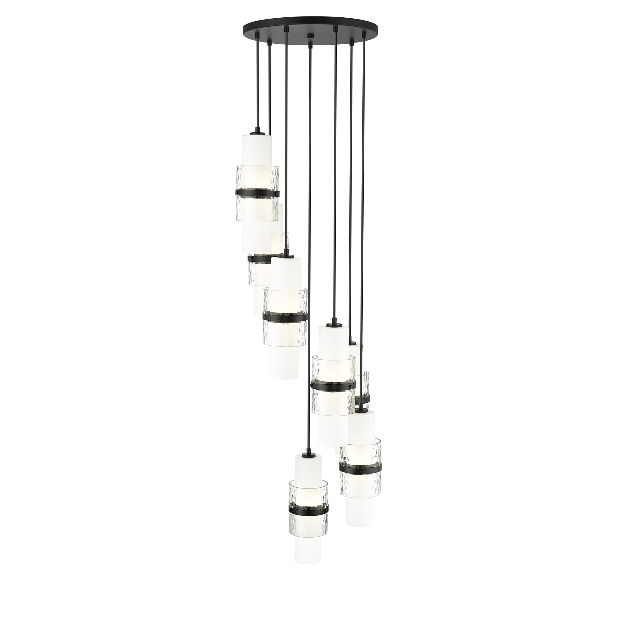 Shown in Matte Black finish and Clear + Etched Opal glass and Clear + Etched Opal shade