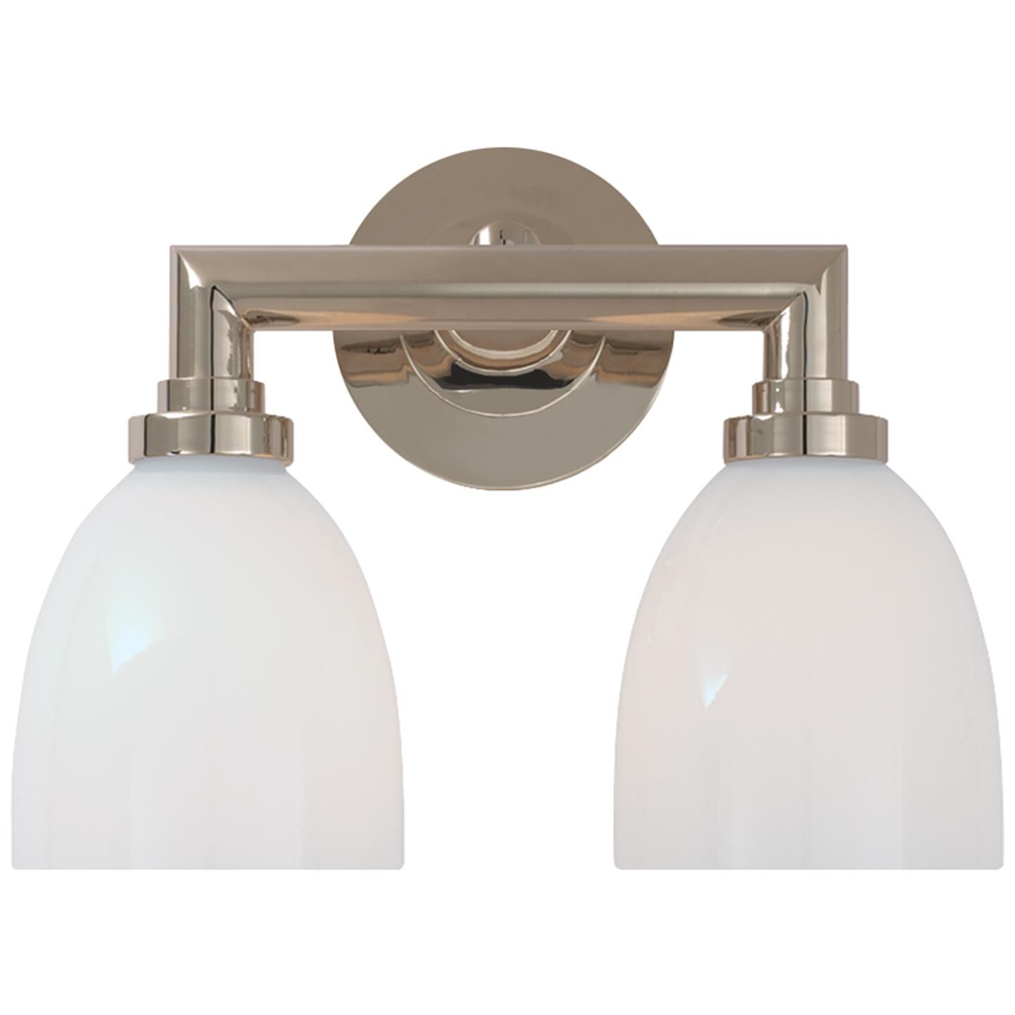 Shown in Polished Nickel finish and White glass