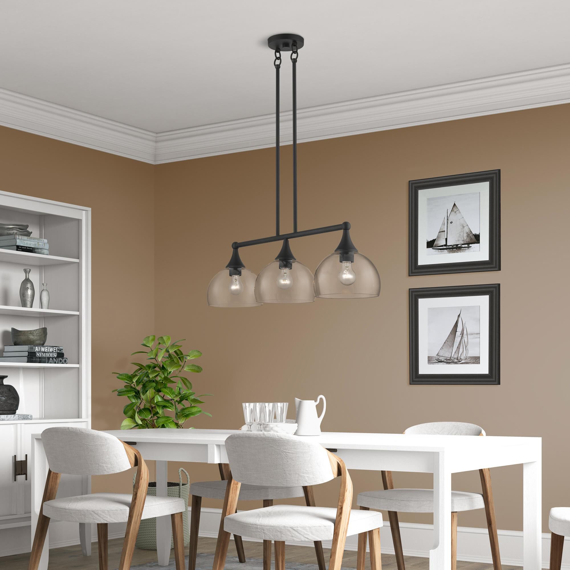 Shown in Black finish and Clear Hand Blown glass