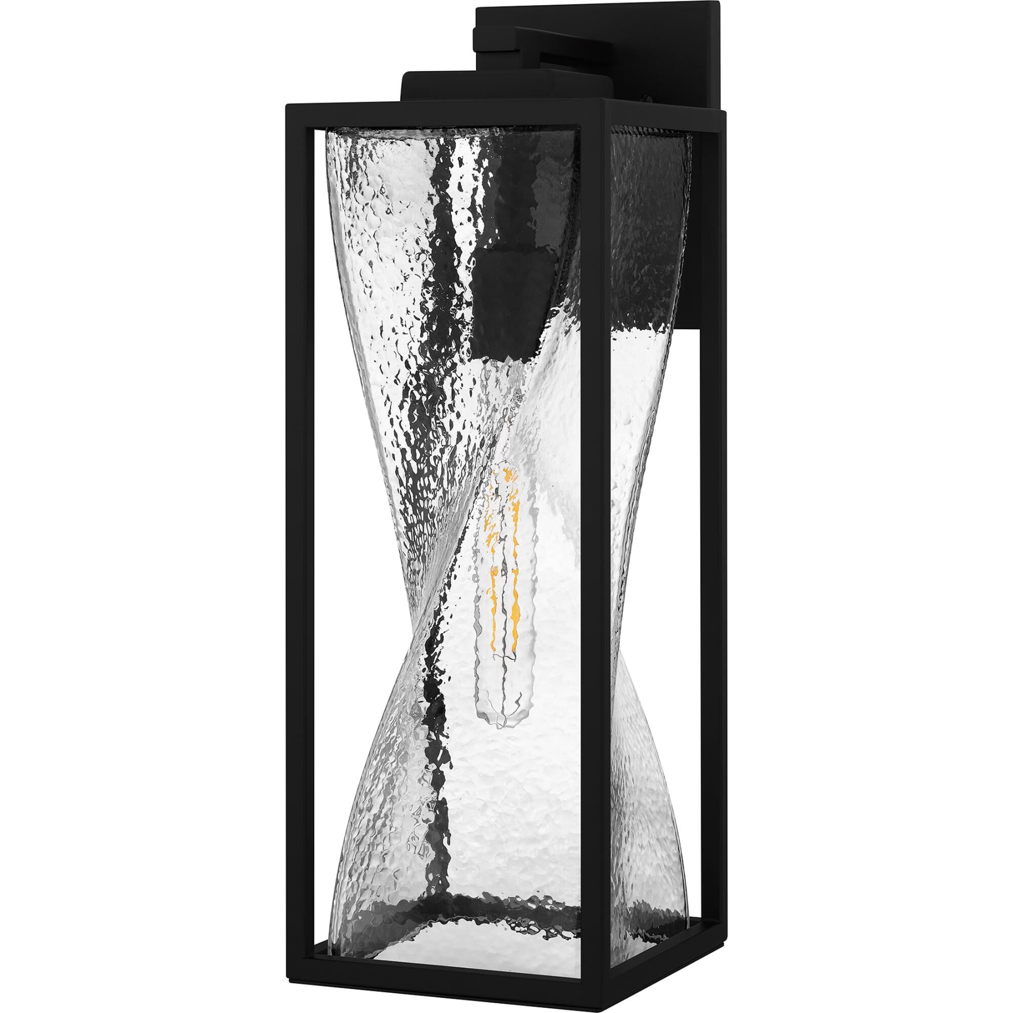 Shown in Matte Black finish and Clear Hammered Glass shade