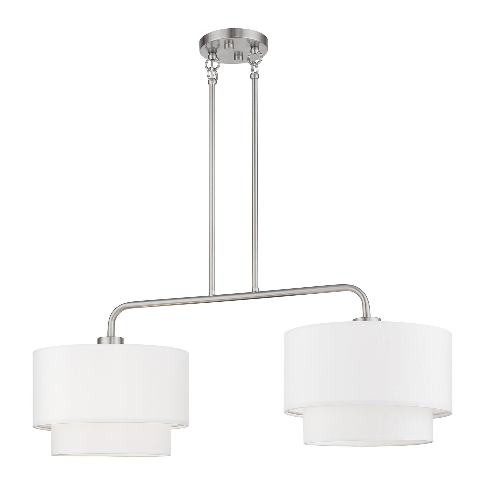Shown in Brushed Nickel finish and Hand Crafted Off-White Fabric Hardbacks with White Fabric Inside shade