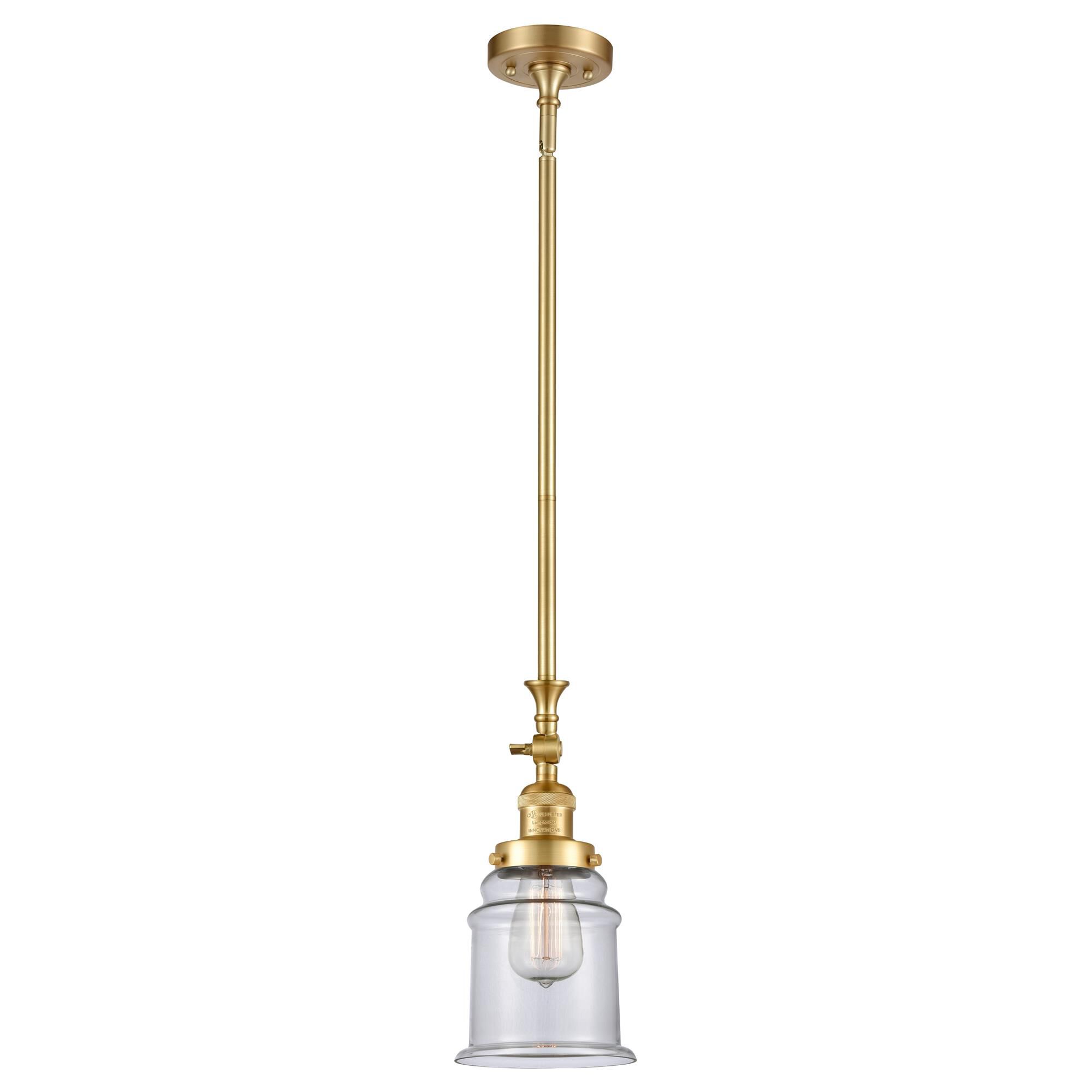 Shown in Satin Gold finish and Clear Canton glass