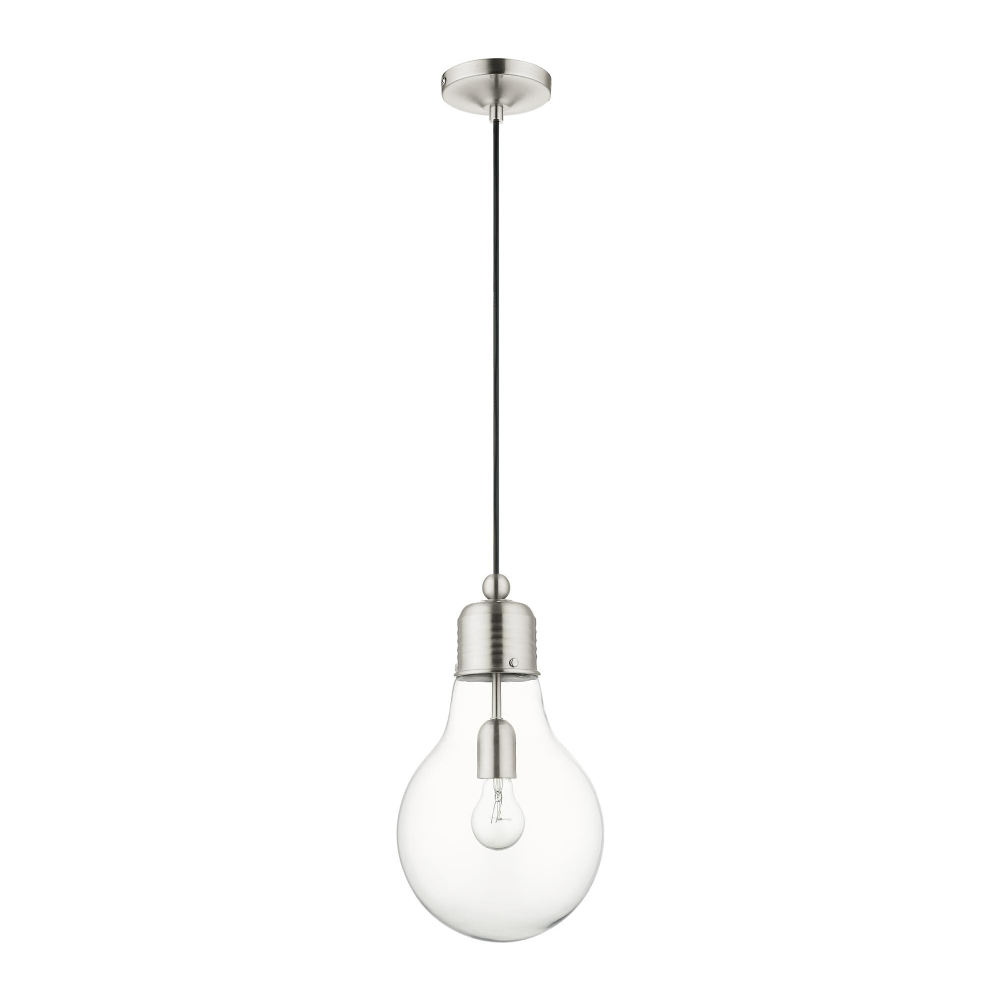 Shown in Brushed Nickel finish and Clear glass and Clear Glass shade