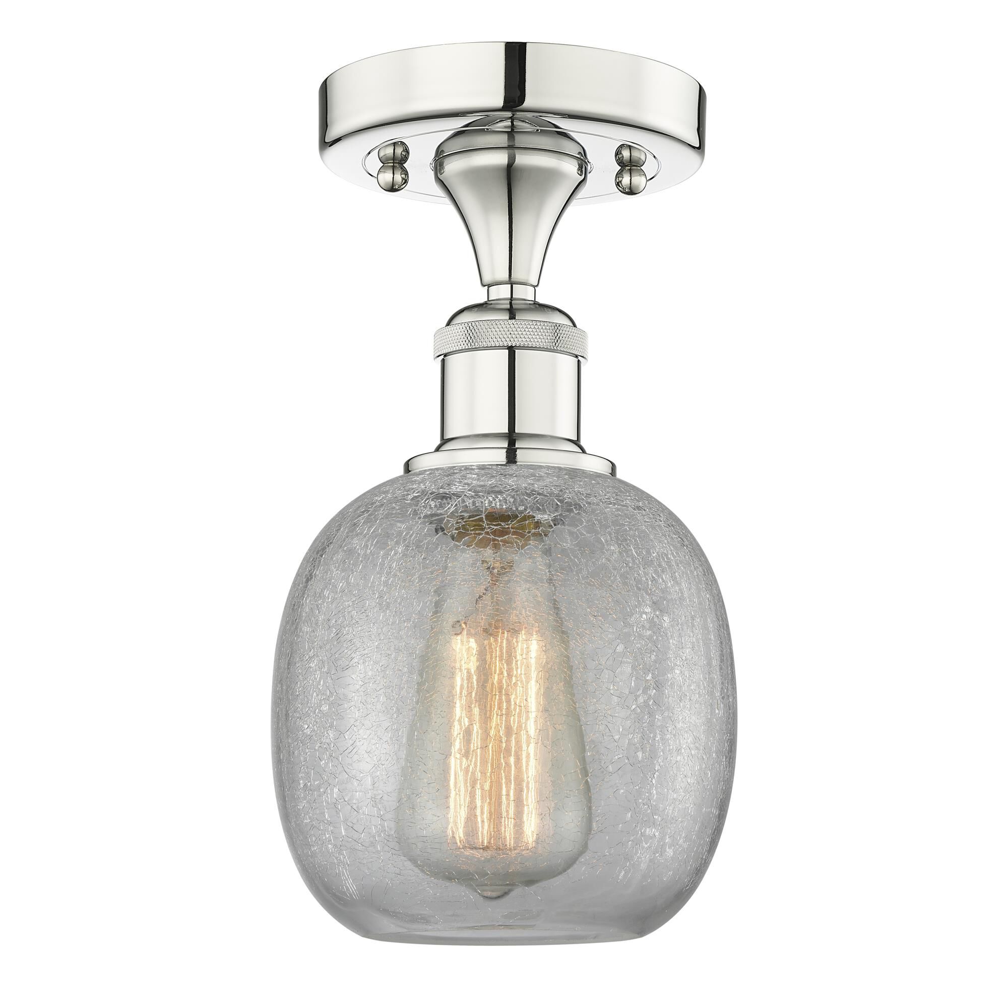 Shown in Polished Nickel finish and Clear Crackle glass