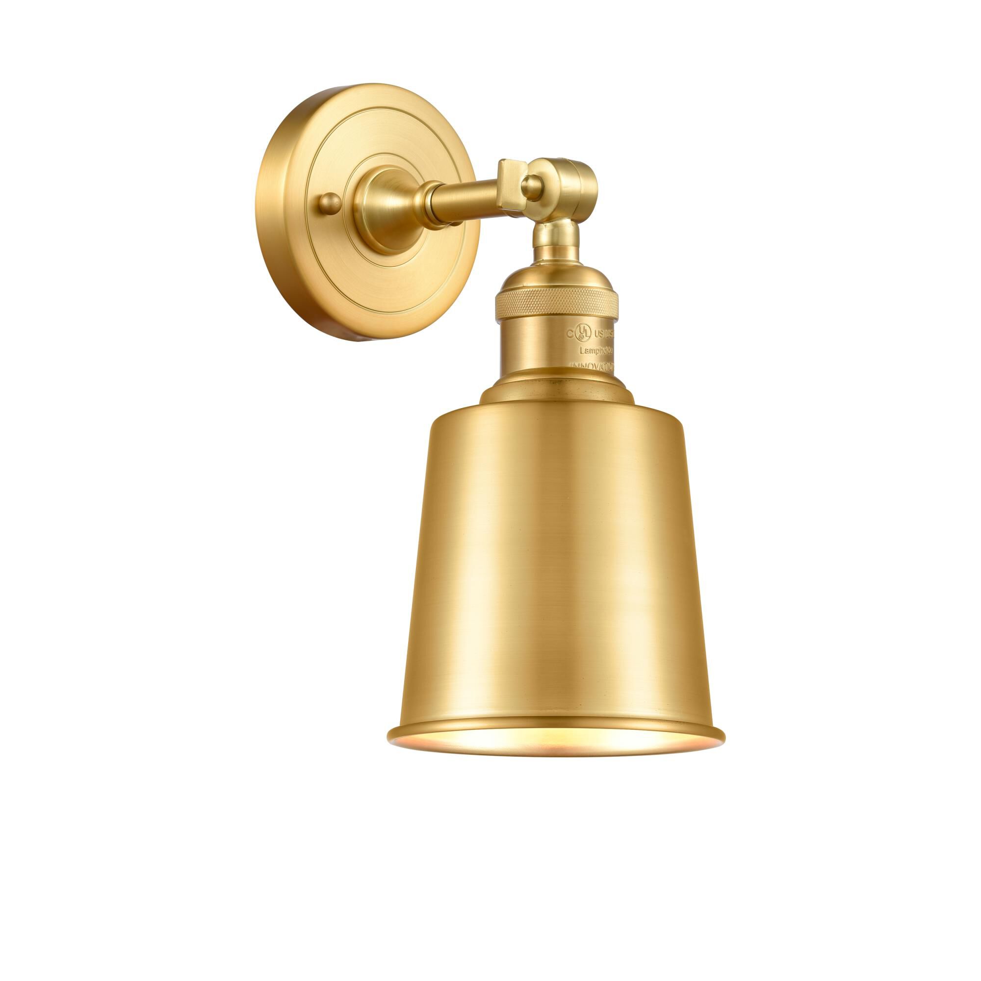 Shown in Satin Gold finish and Satin Gold Addison shade