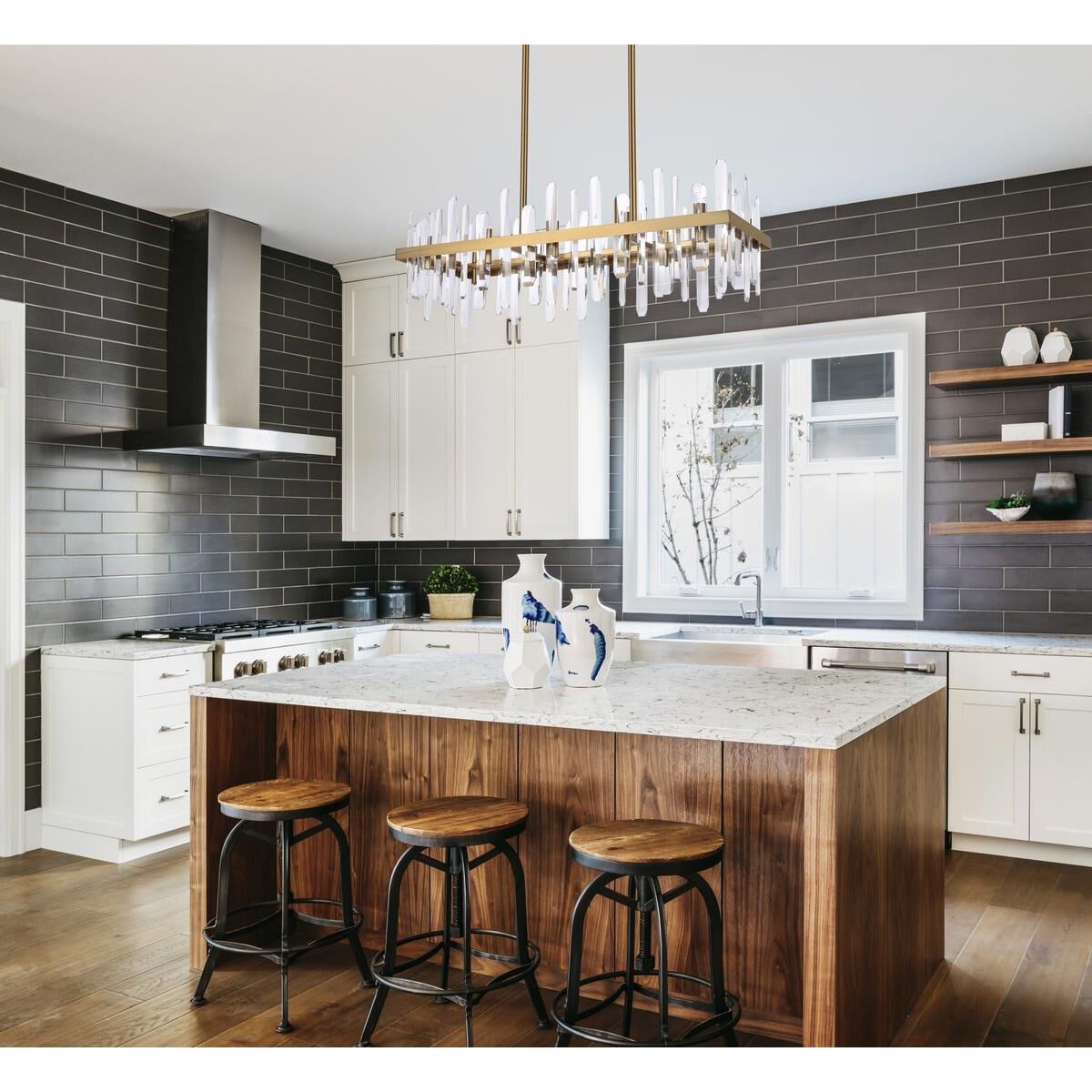 Shown in Satin Gold finish and Royal Cut Clear crystal