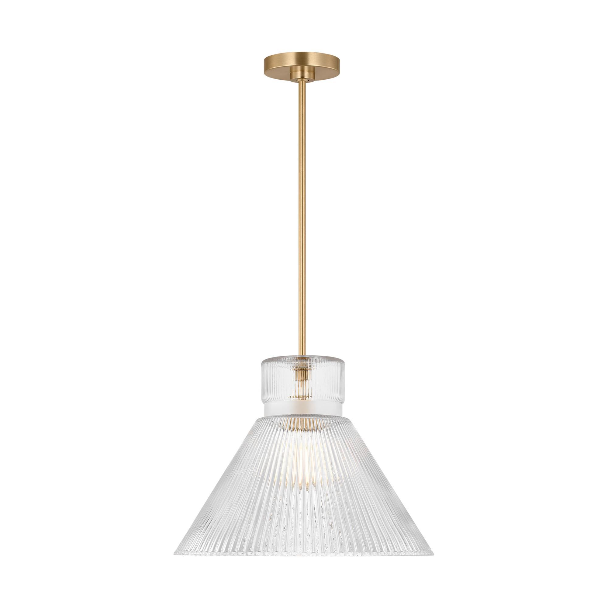 Shown in Satin Brass finish and Clear Ribbed glass