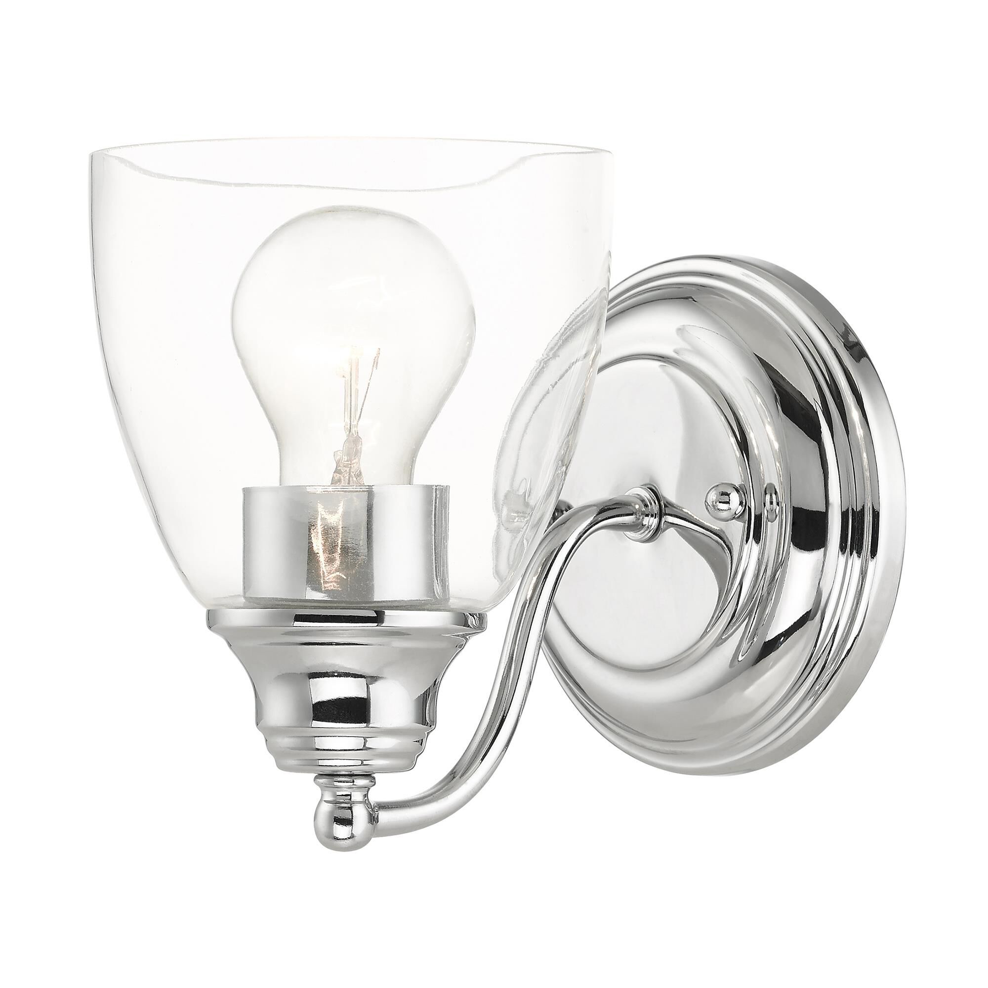 Shown in Polished Chrome finish and Hand Blown Clear glass