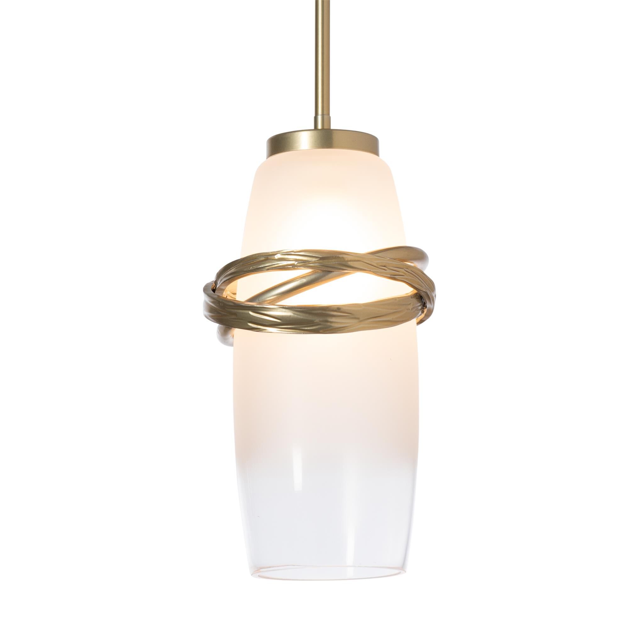 Shown in Modern Brass finish and Opal Glass shade