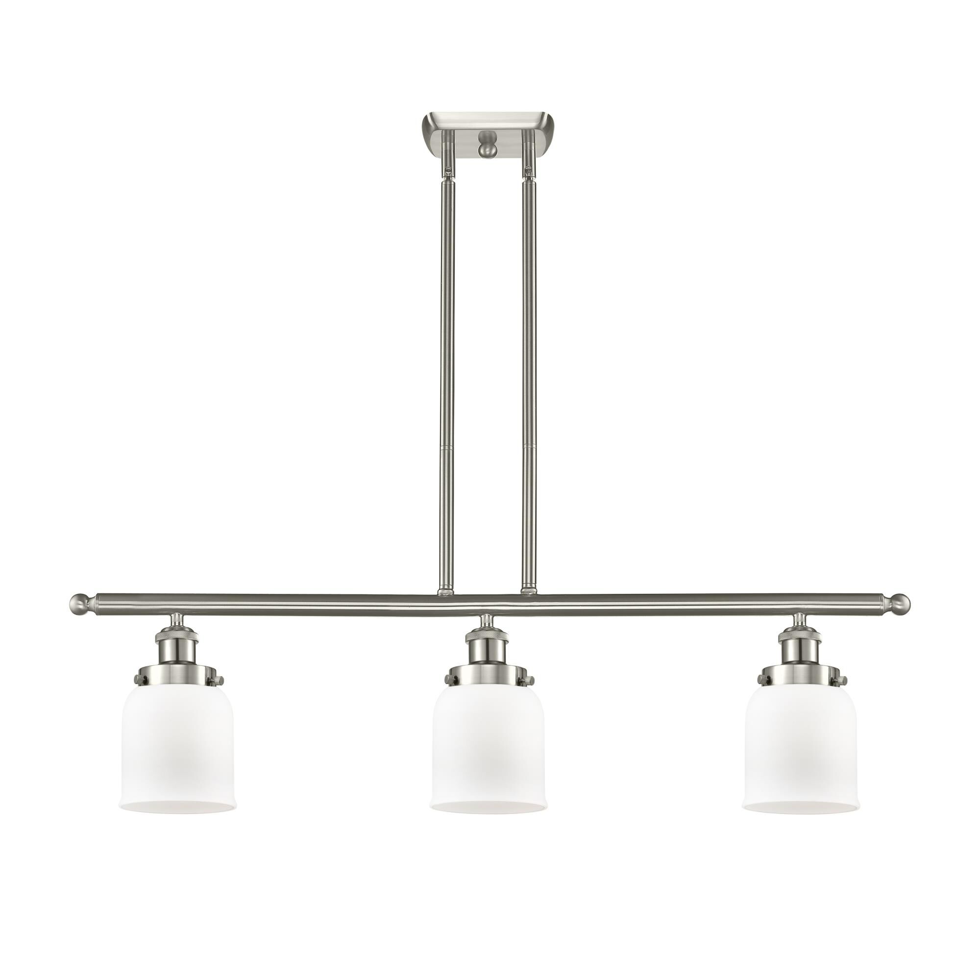 Shown in Brushed Satin Nickel finish and Bell glass and Glass shade