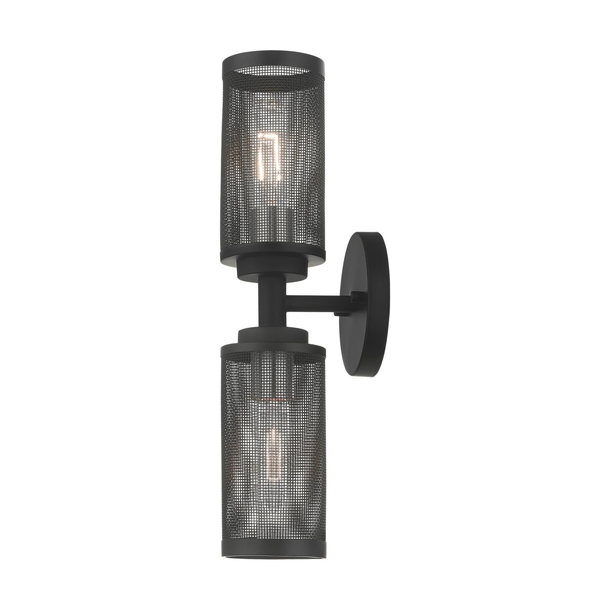 Shown in Black With Brushed Nickel Accents finish and Black Stainless Steel Mesh Shade glass and Black Stainless Steel Mesh shade