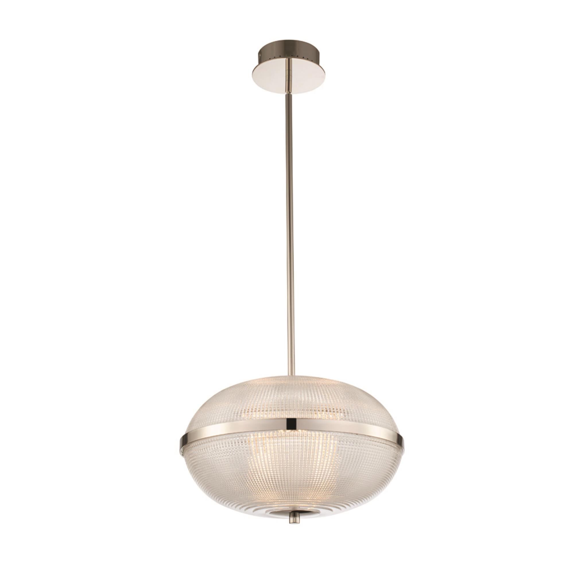 Shown in Polished Nickel finish and Clear Criss Cross glass