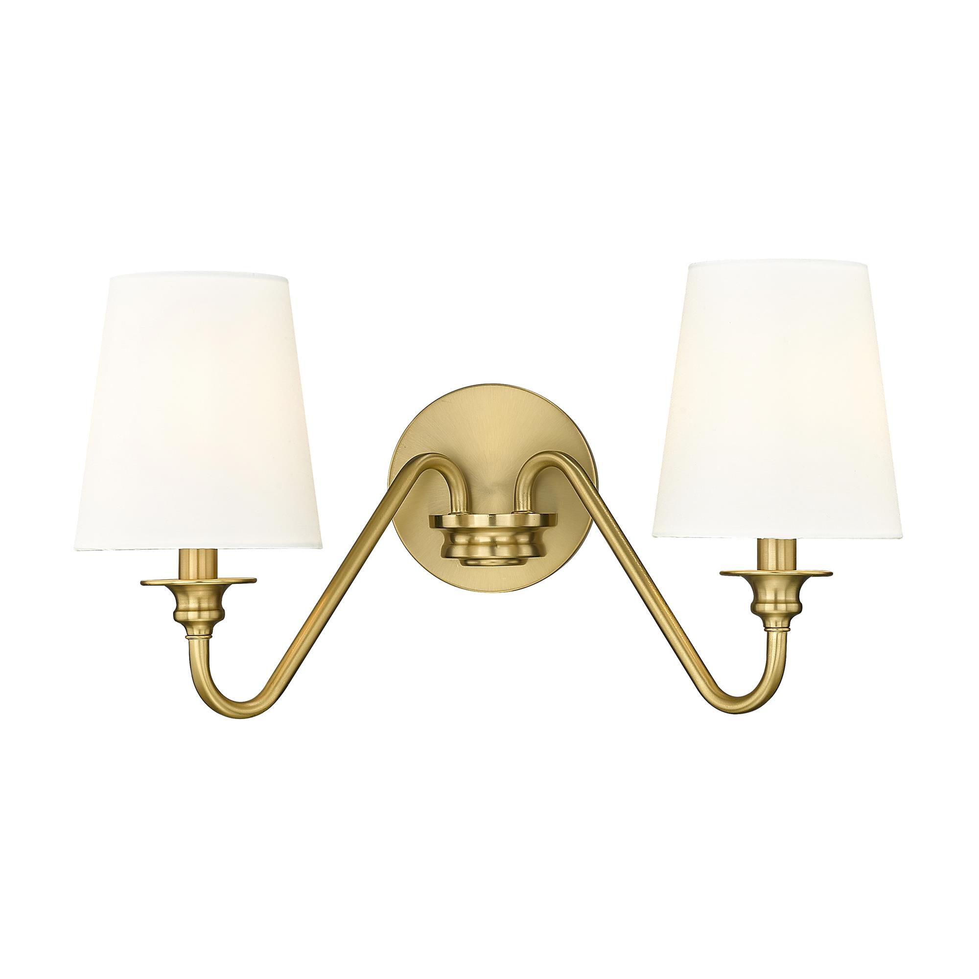 Shown in Modern Gold finish and White glass and White shade