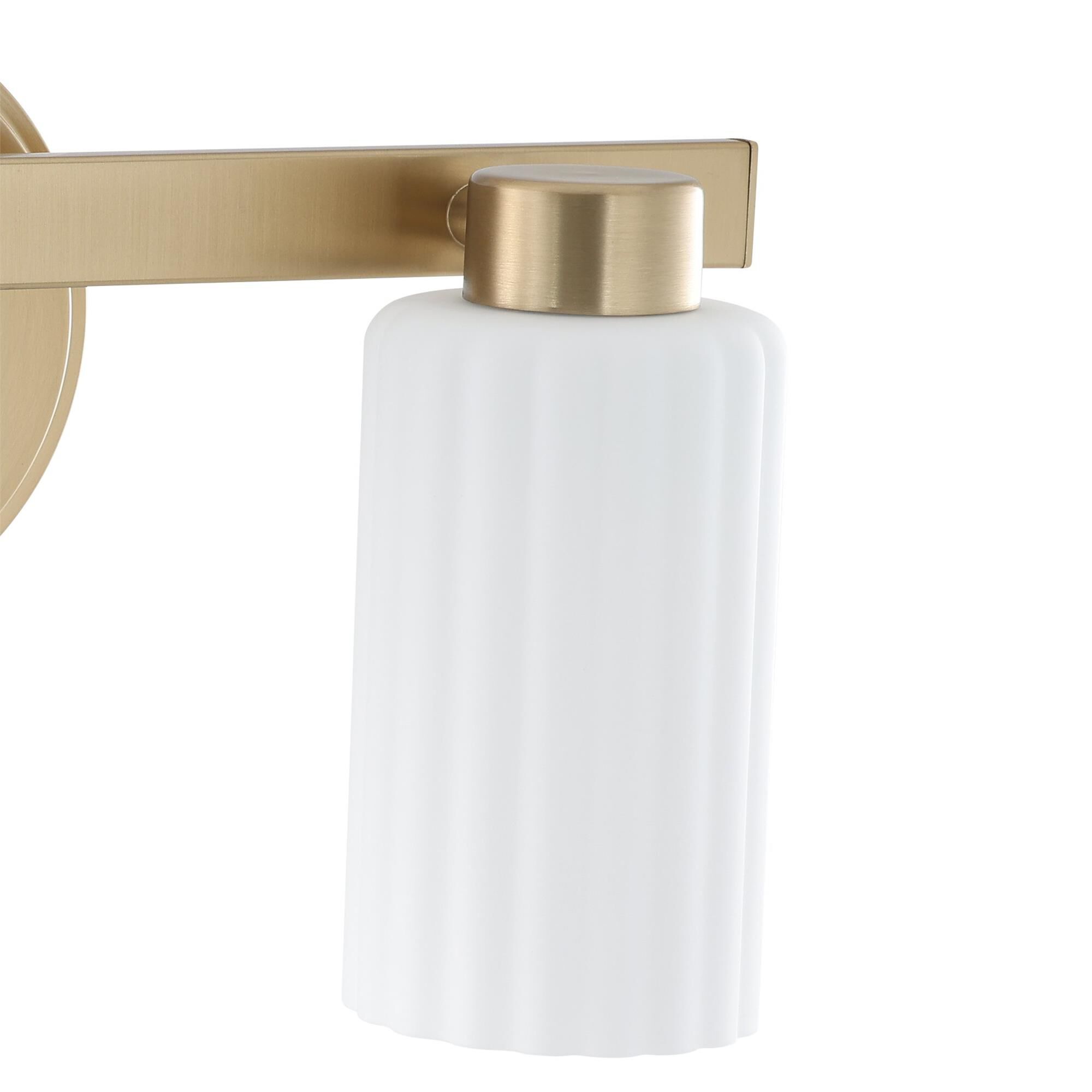 Shown in Champagne Gold finish and Etched Opal Ribbed glass