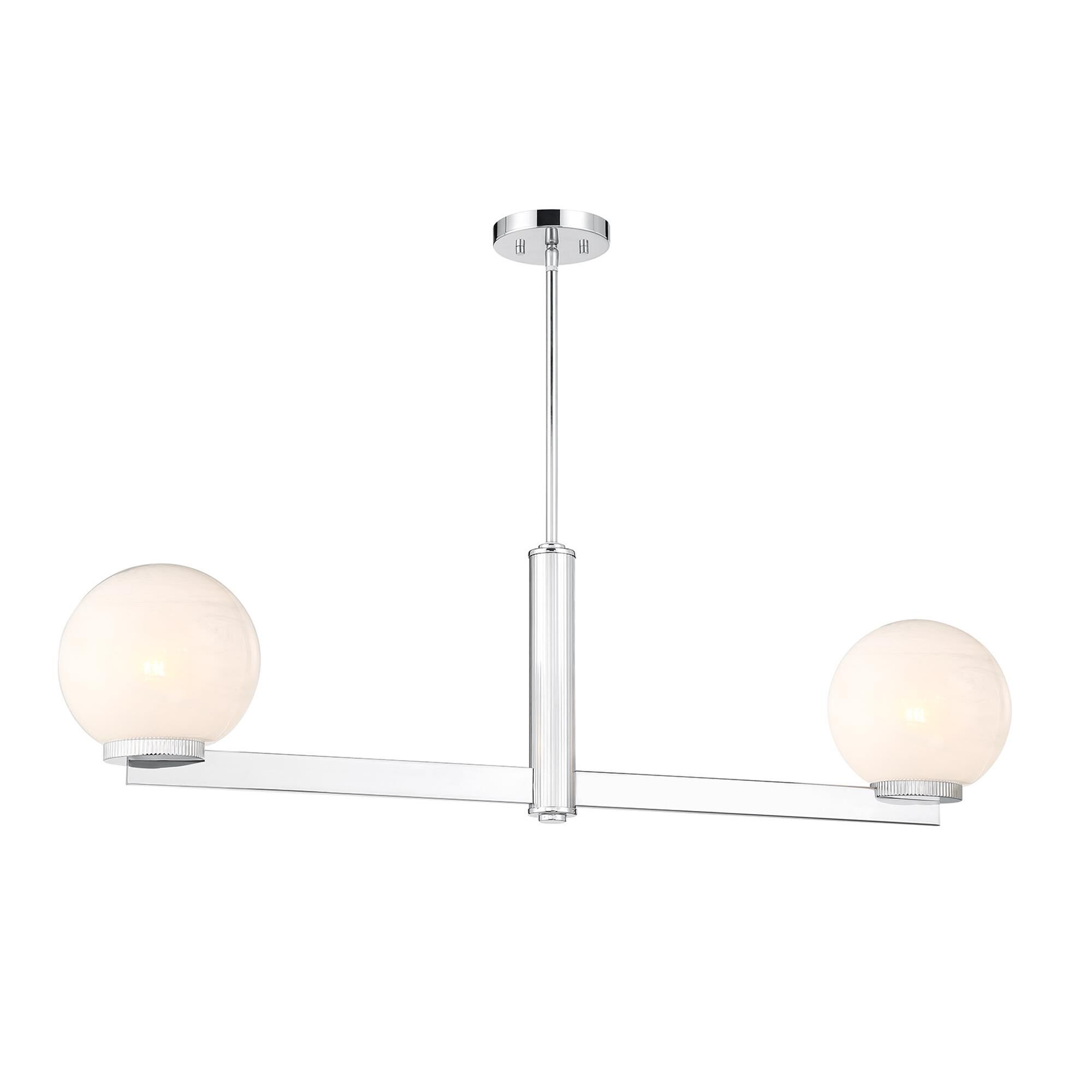 Shown in Chrome finish and White Strie glass