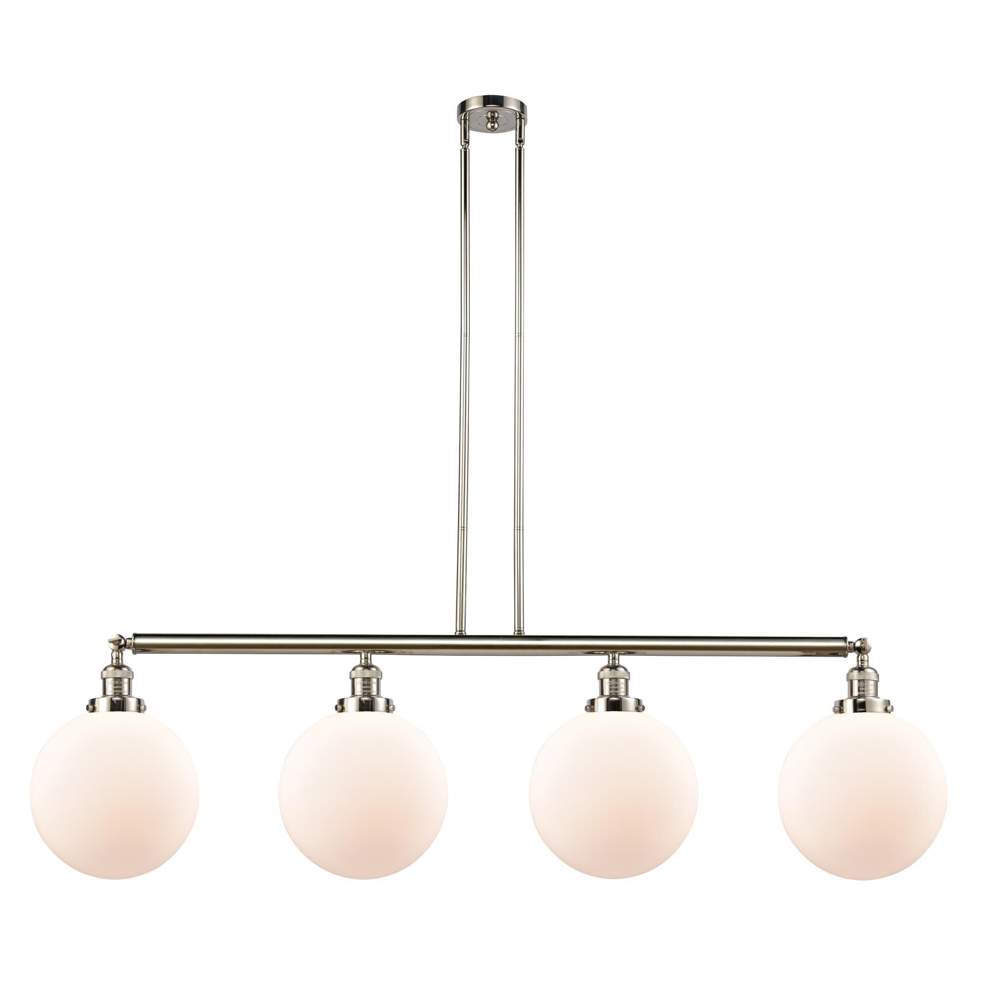 Shown in Polished Nickel finish and Matte White Cased Beacon glass