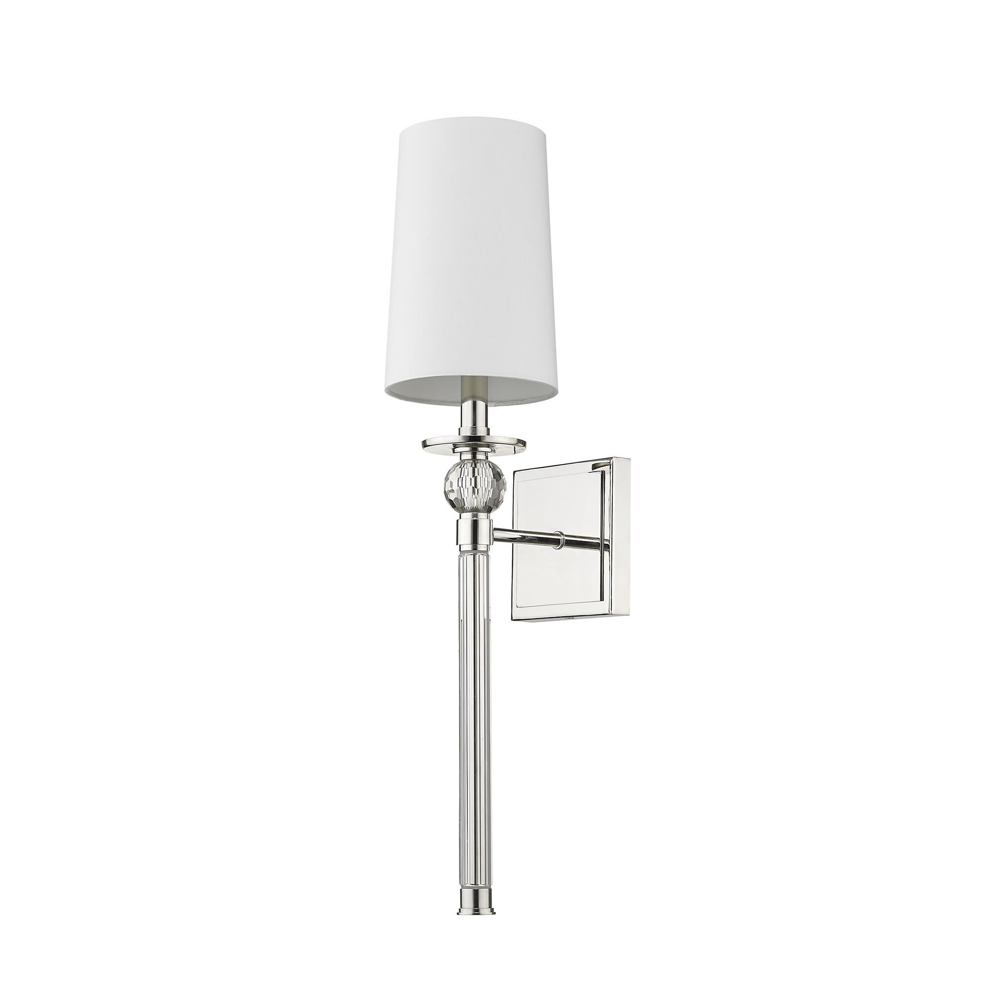 Shown in Polished Nickel finish and Fabric glass and Fabric shade