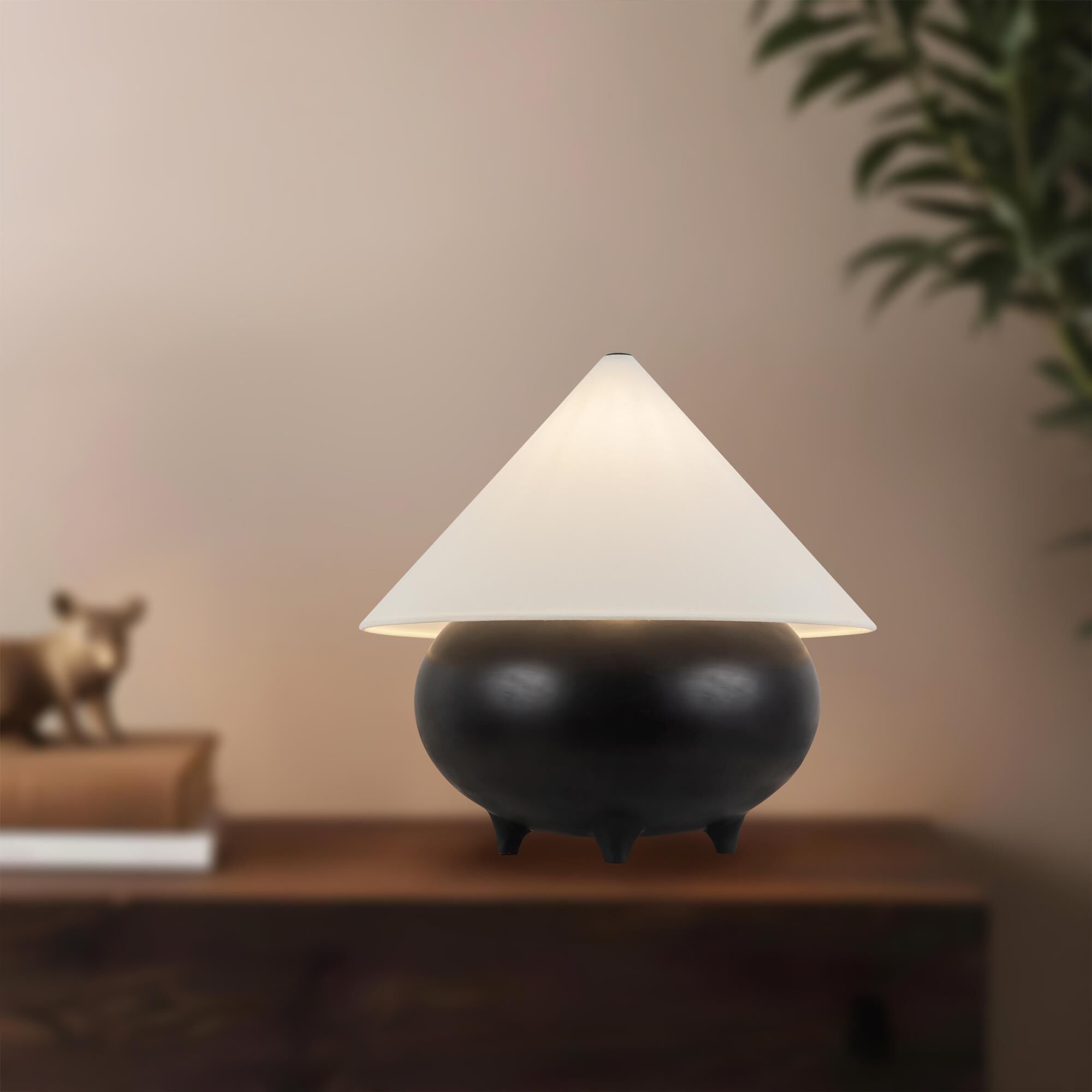 Shown in Matte Black finish and White Linen shade