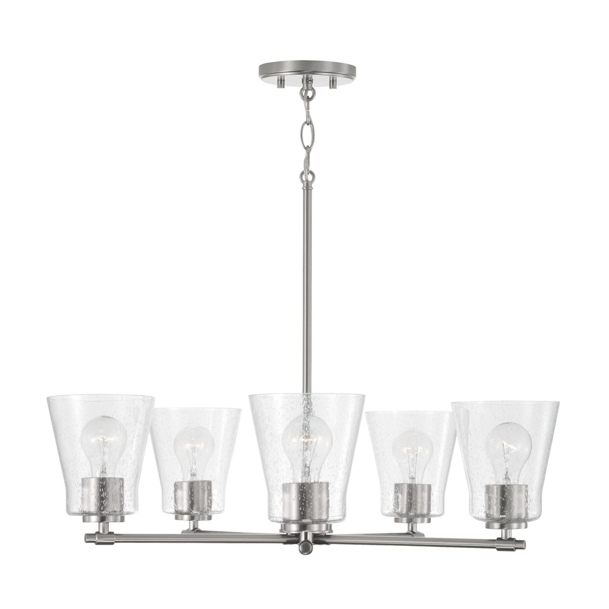 Shown in Brushed Nickel finish and Clear Seeded glass
