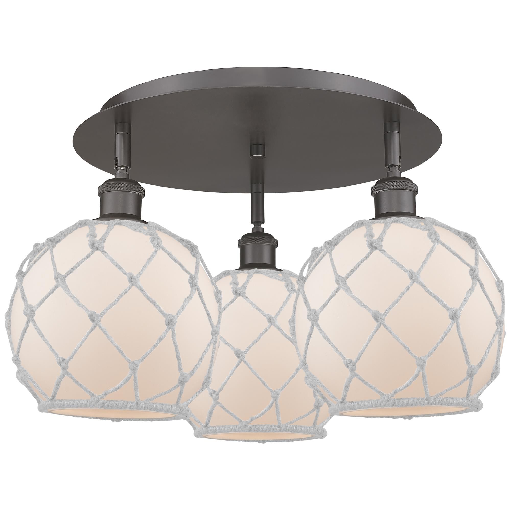 Shown in Oil Rubbed Bronze finish and White with White Rope glass