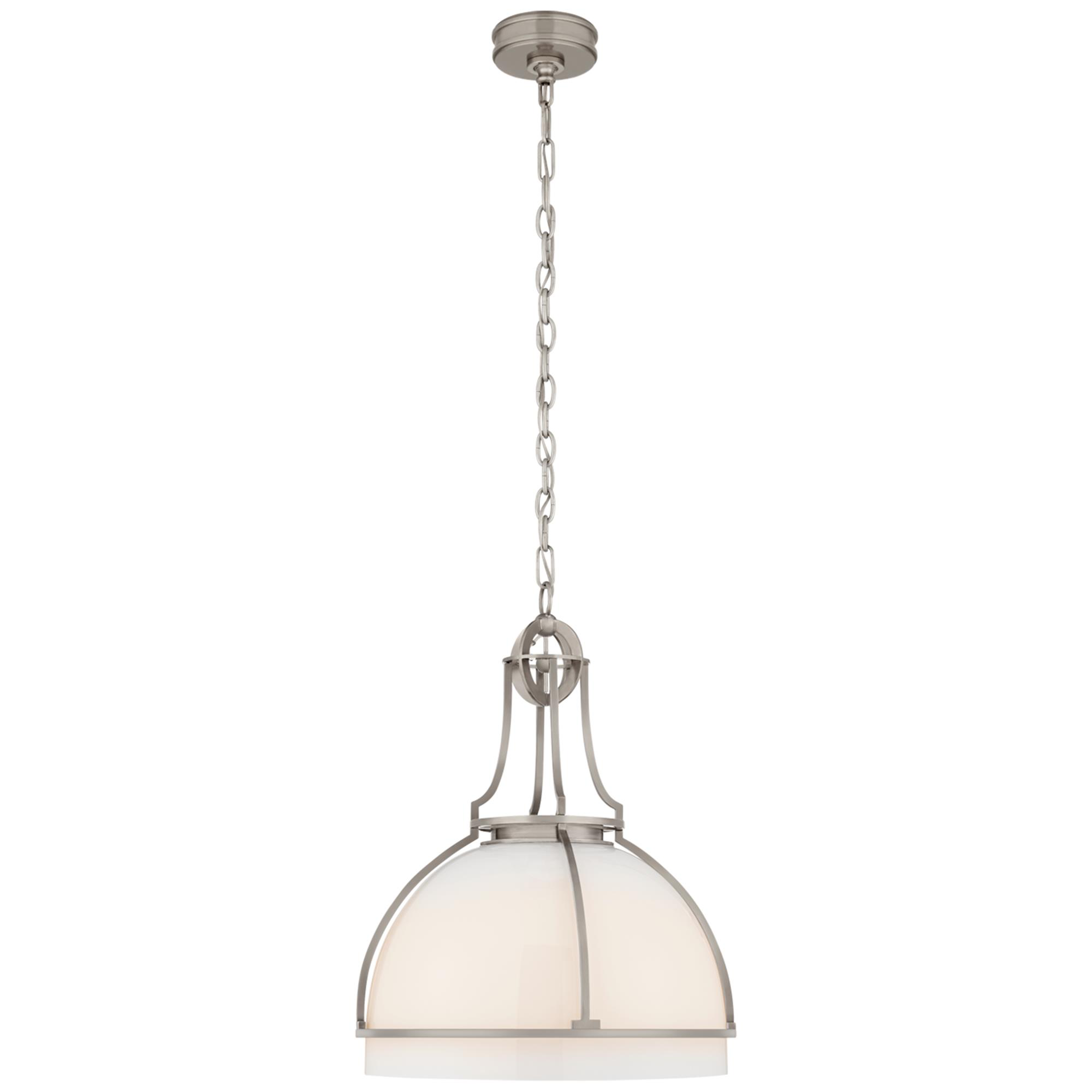 Shown in Antique Nickel finish and White glass and White Glass shade
