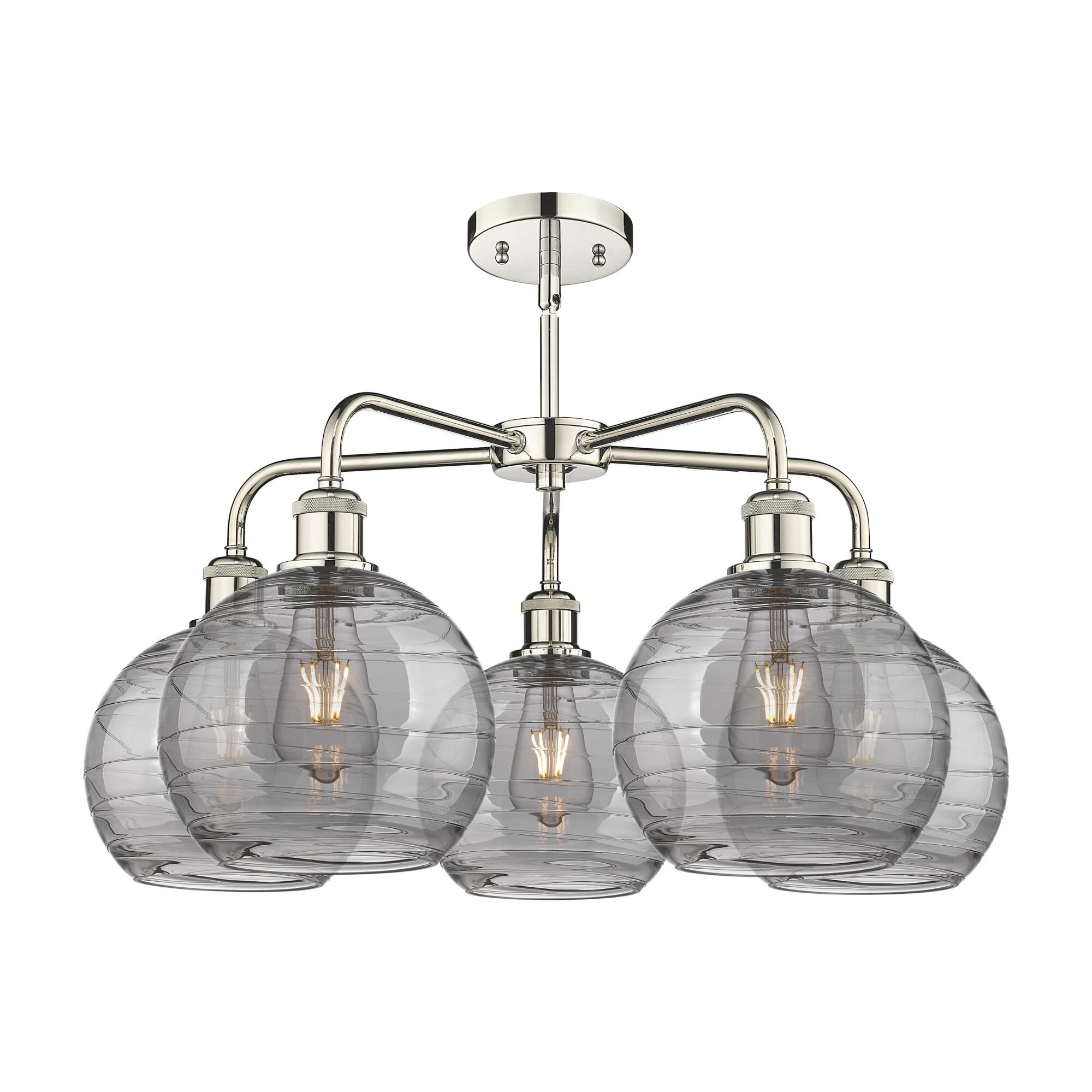 Shown in Polished Nickel finish and Light Smoke Deco Swirl glass