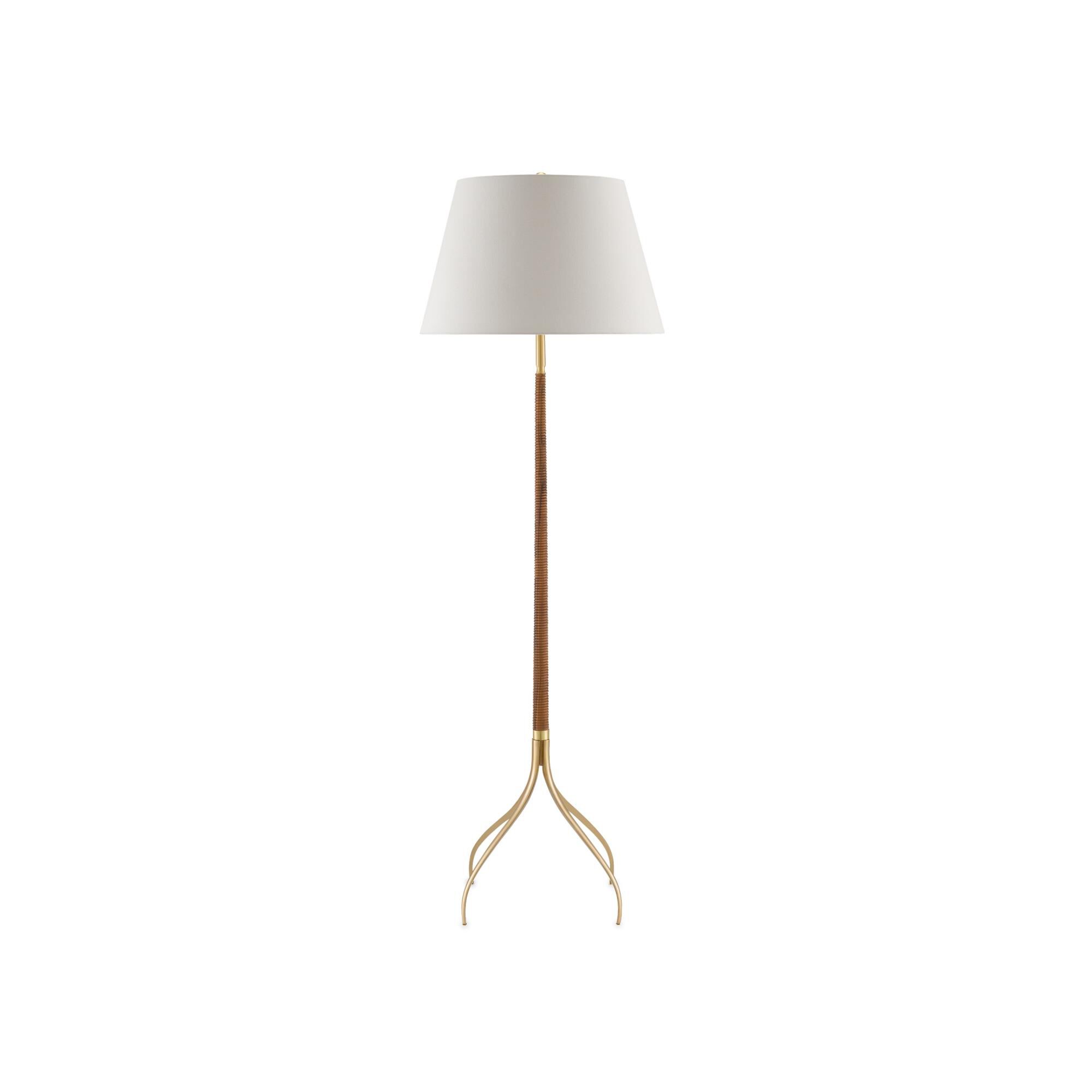 Shown in Natural - Brushed Brass finish and Off White Linen shade