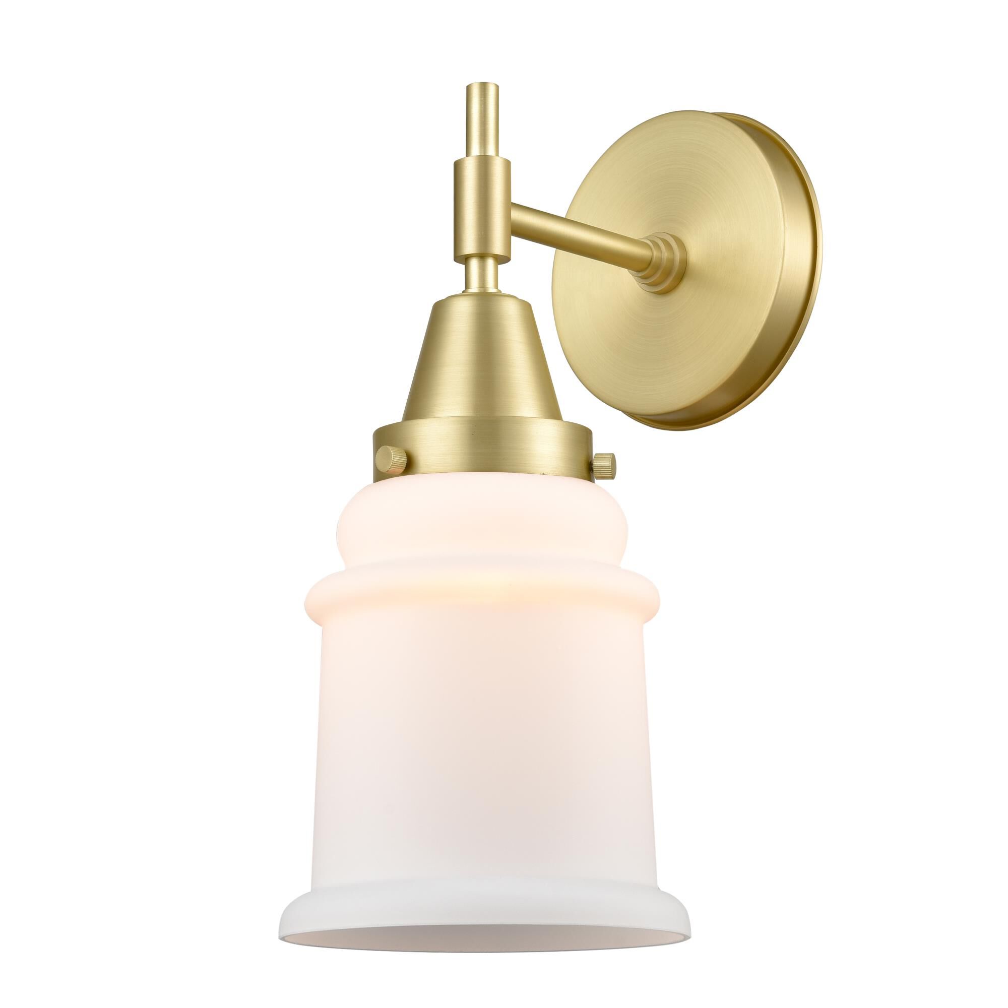 Shown in Satin Brass finish and Matte White Cased Large Cone glass