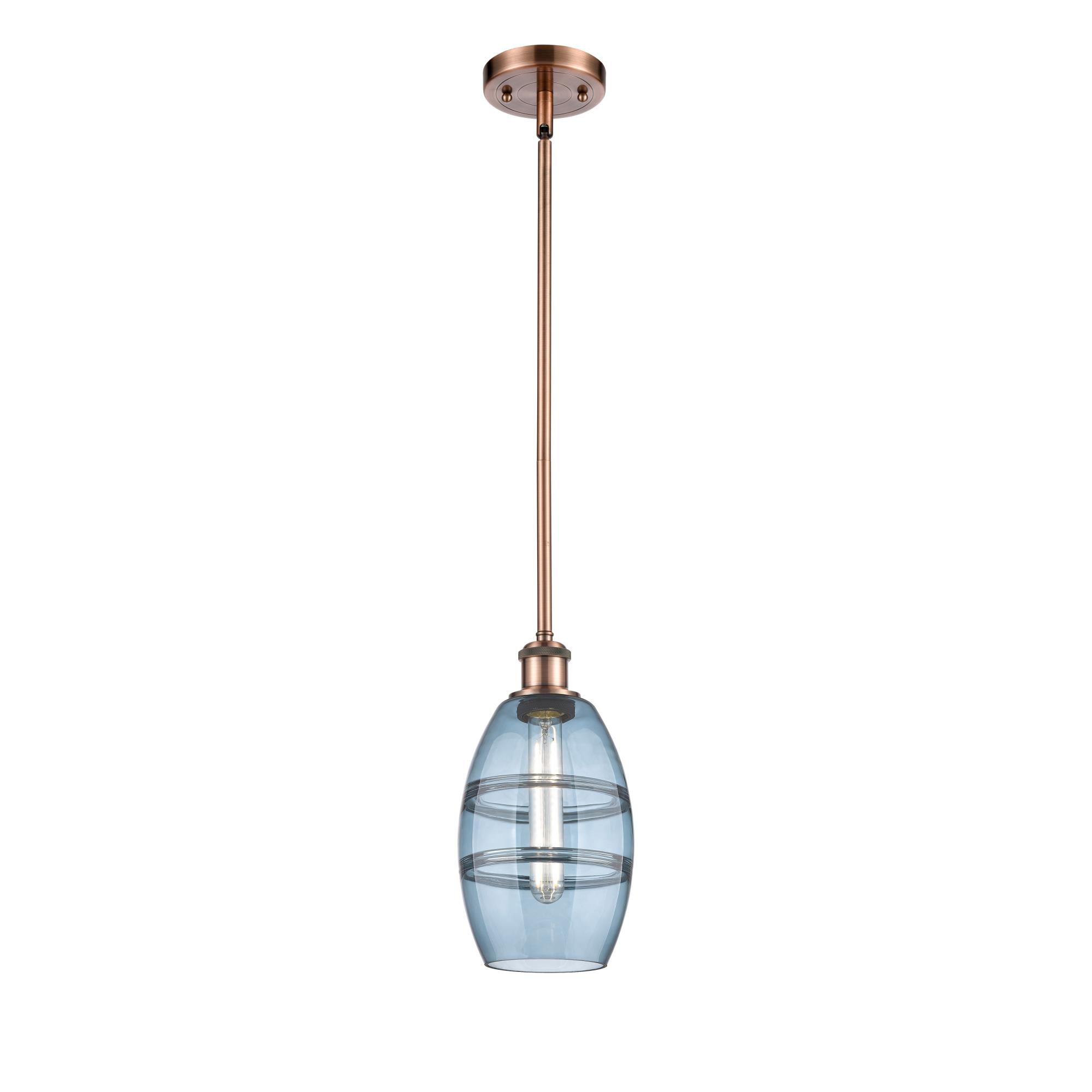 Shown in Antique Copper finish and Princess Blue glass