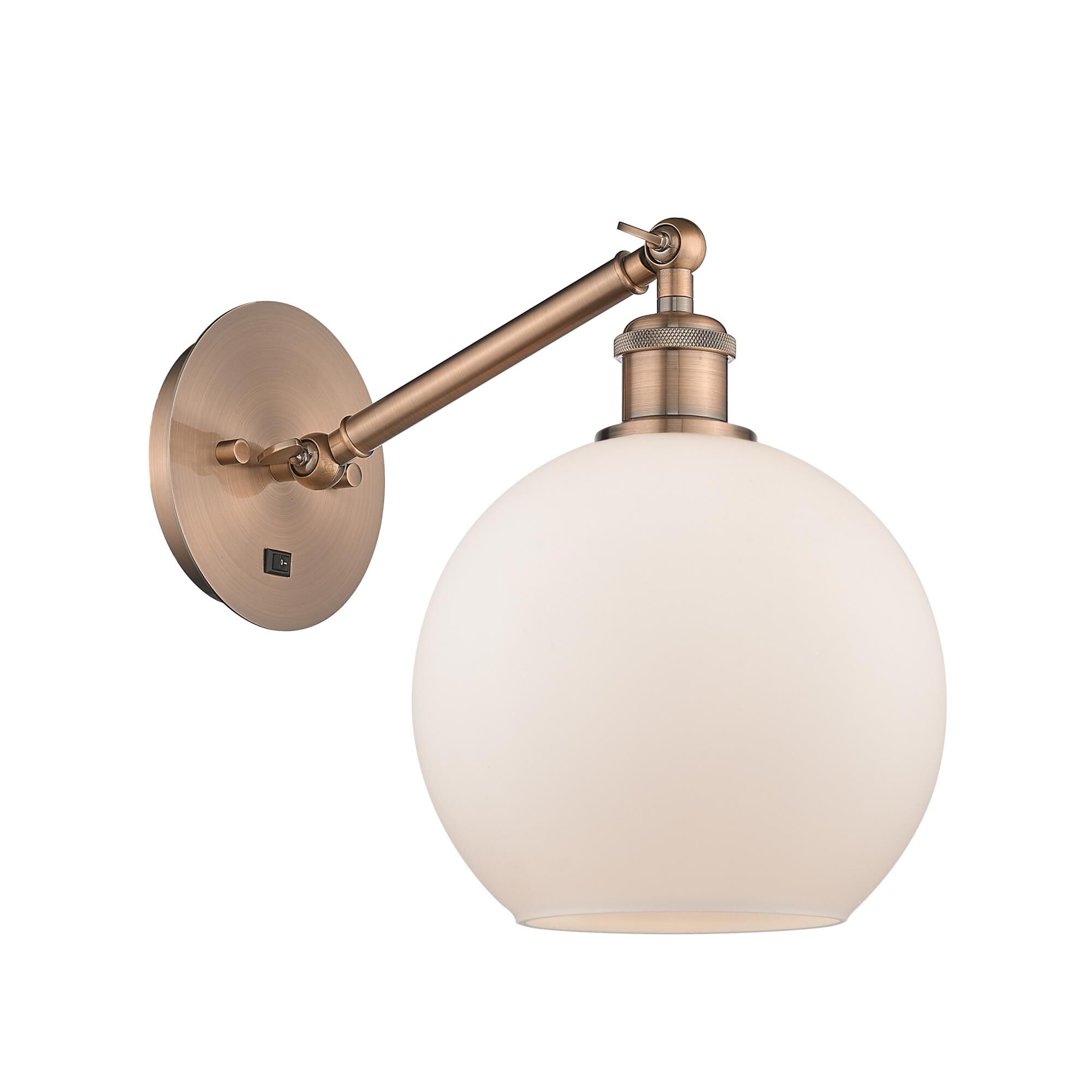 Shown in Antique Copper finish and Cased Matte White Athens glass