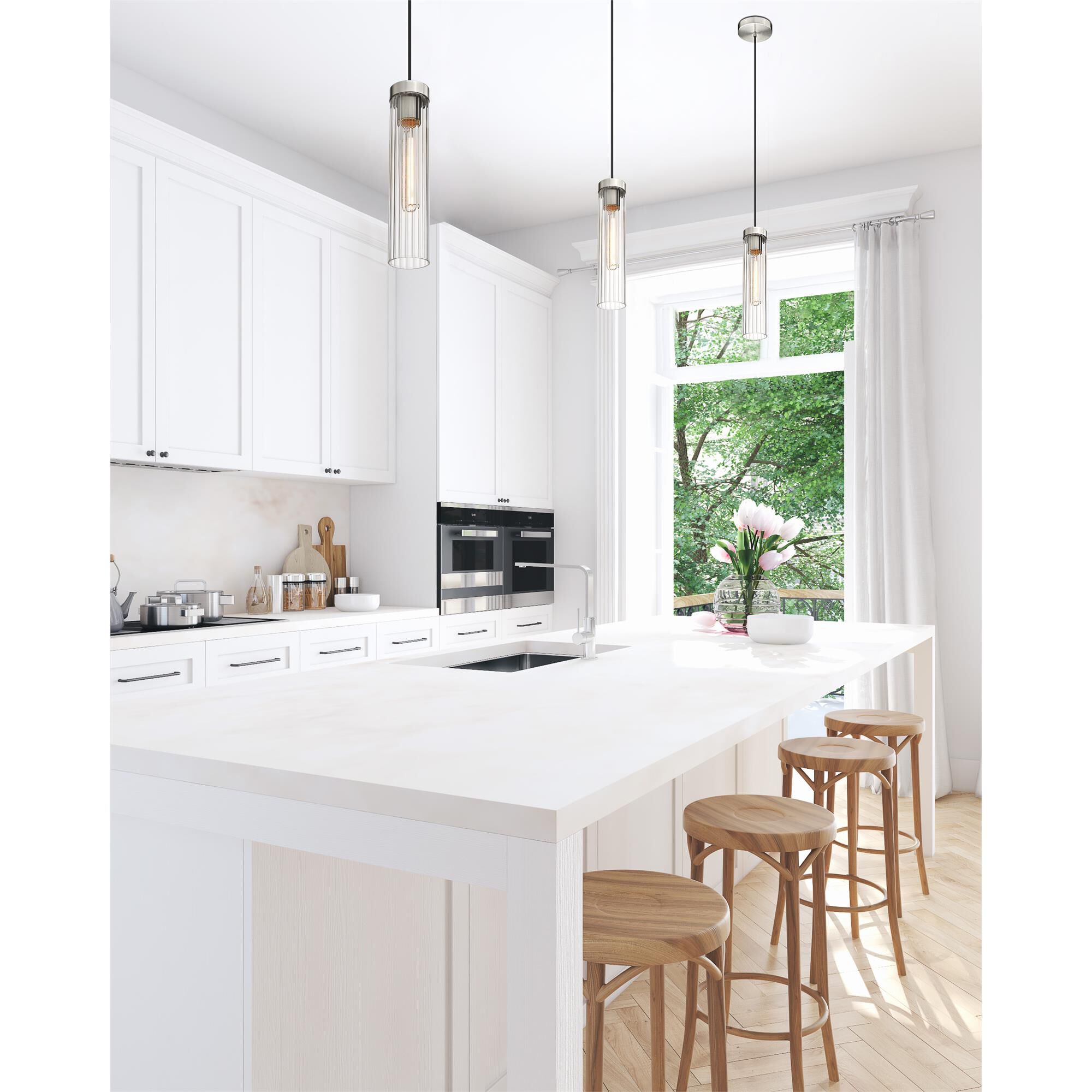 Shown in Brushed Nickel finish and Clear glass
